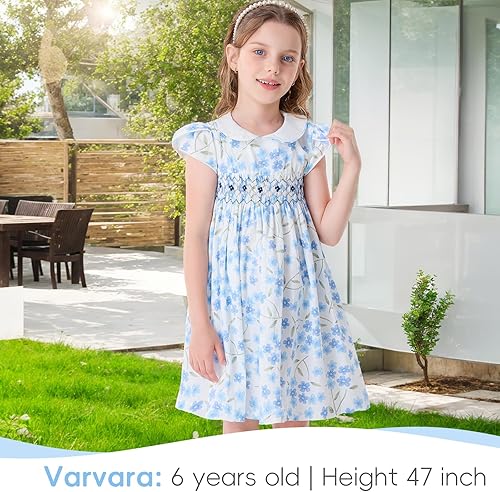 Miniatura 4 de Girls Smocked Blue Dress Toddler Floral Summer Dress Vintage Dresses Kindergarten Graduation Dress