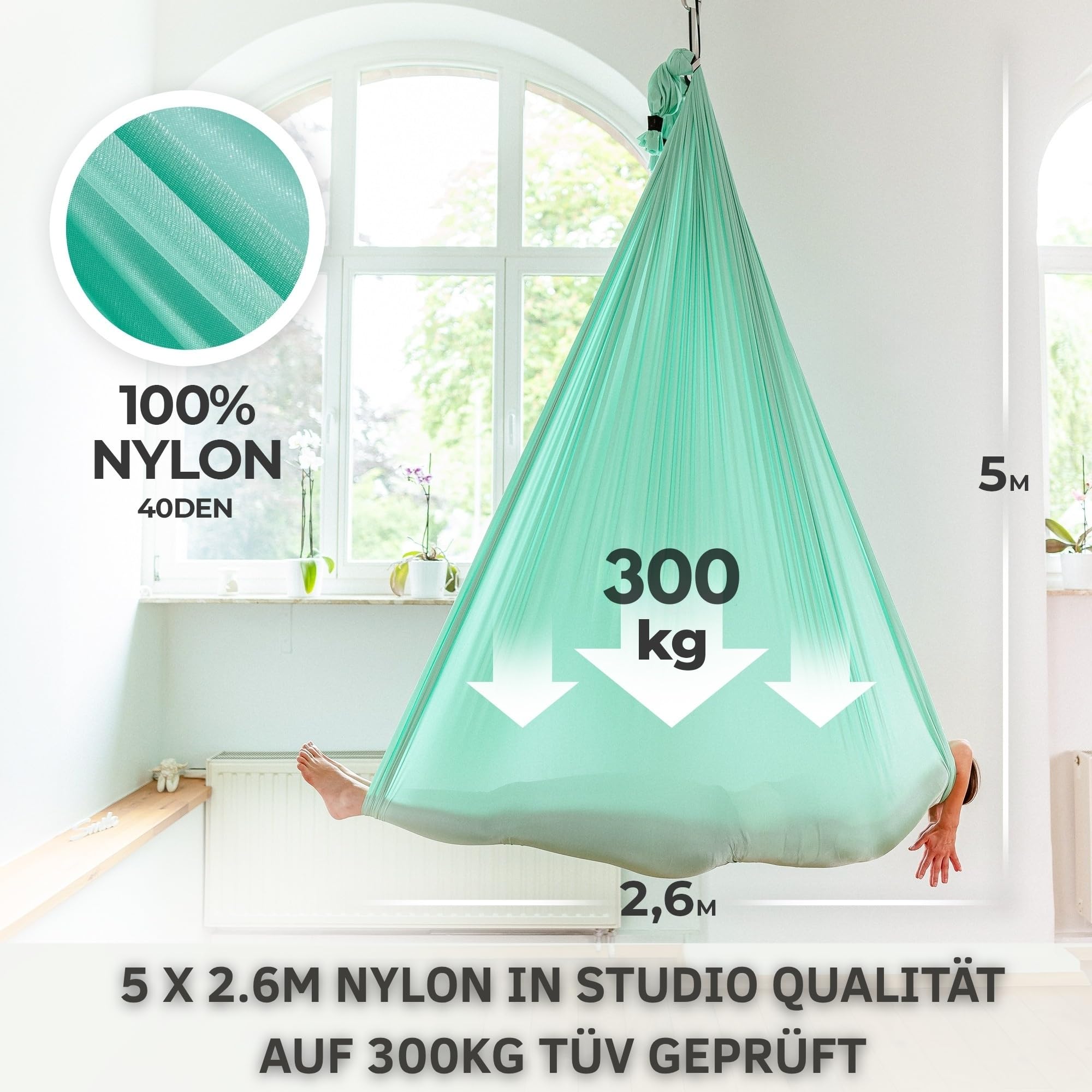 Yosana Aerial Yogatuch 5x2.60 m, Ersatztuch, Yoga Hängematte ohne Zubehör, Yoga Tuch zum Aufhängen, hochwertiges Nylon