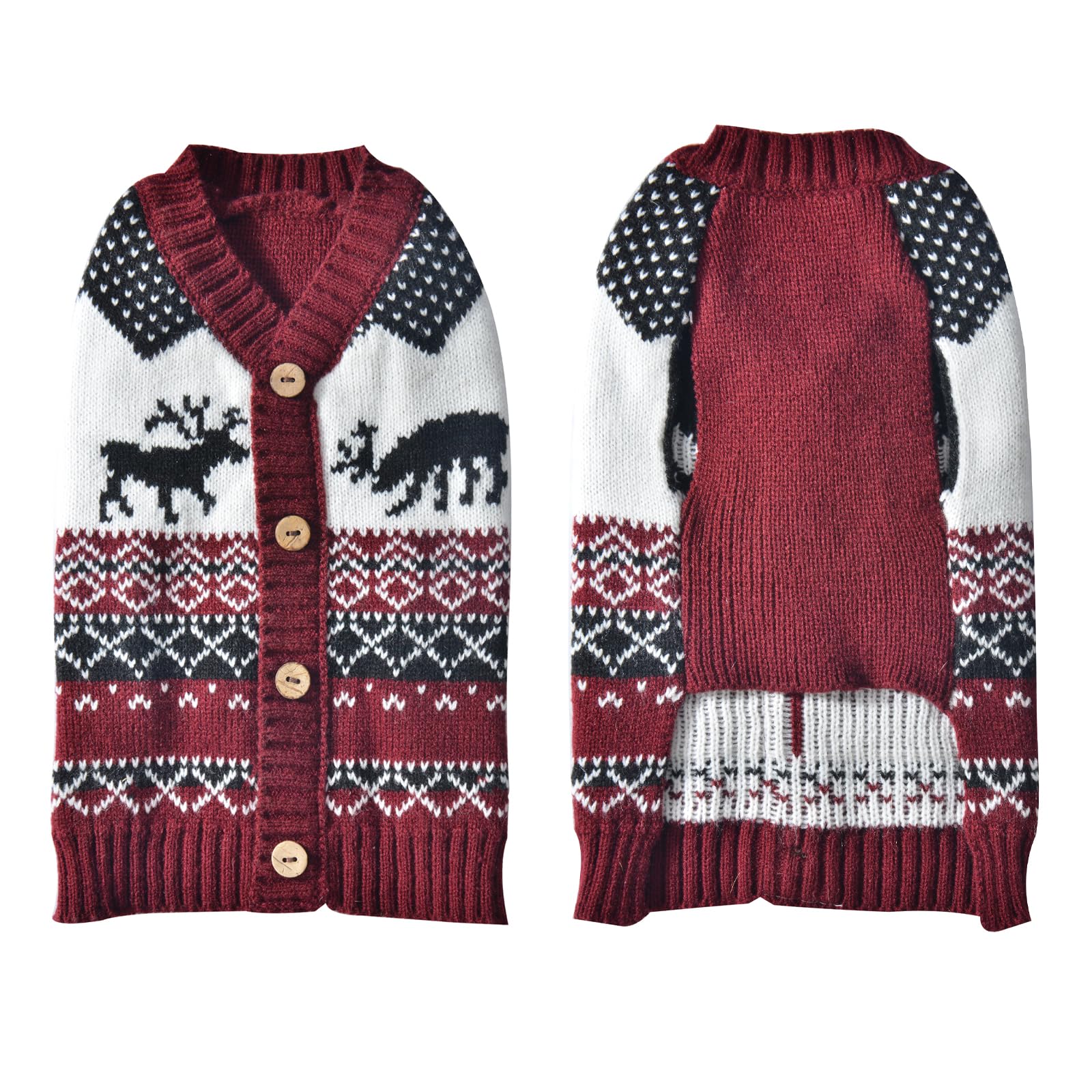 TENGZHI Christmas Dog Jumpers V-Neck Warm Knitted Puppy Sweater Vest Red Reindeer Xmas Dog Clothes Outfits for Small Medium Large Dogs Cats(V-Neck Jumpers,M)