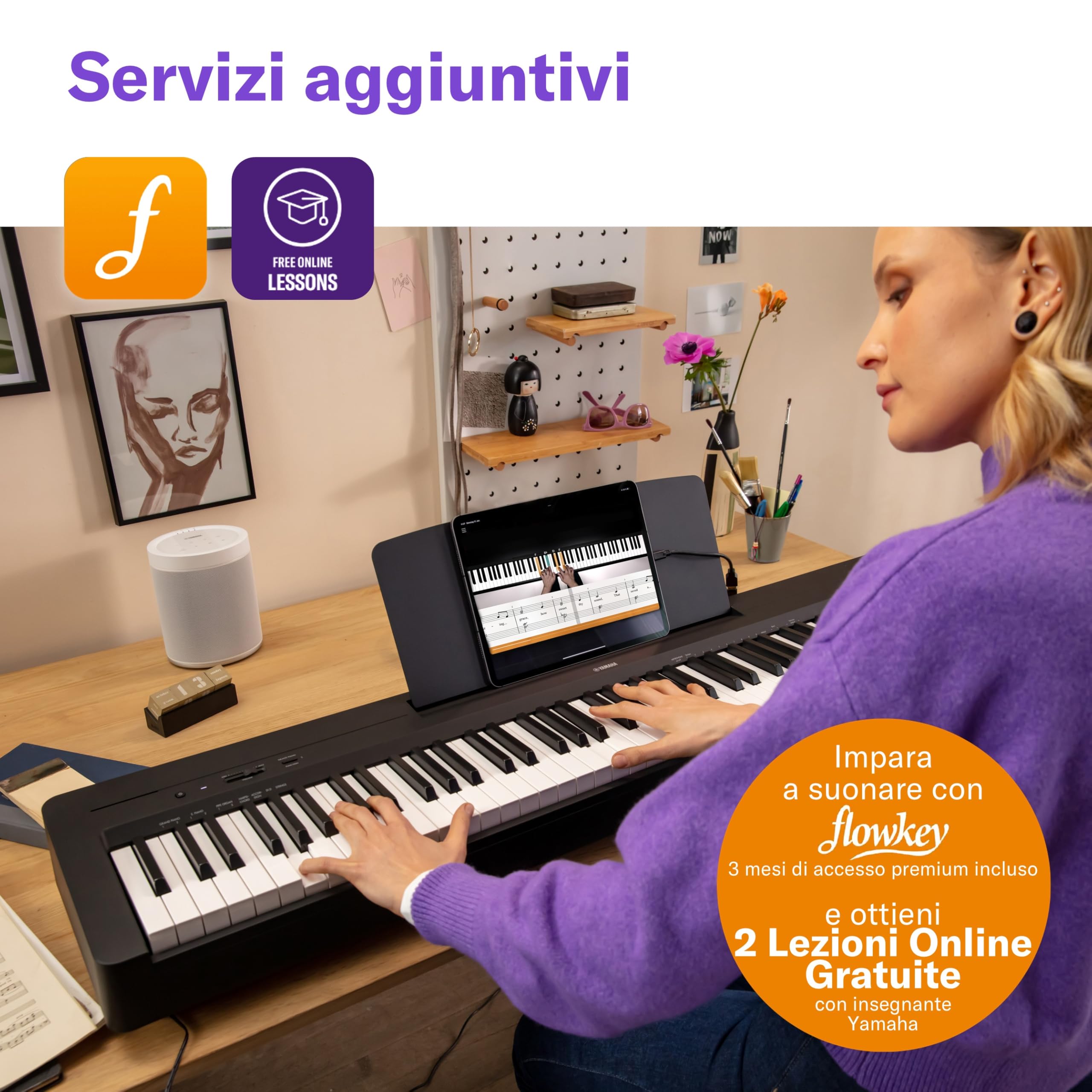 Yamaha P-145BT Digital Piano, 88 Tasti Pesati, Graded Hammer Compact, Bluetooth, Nero