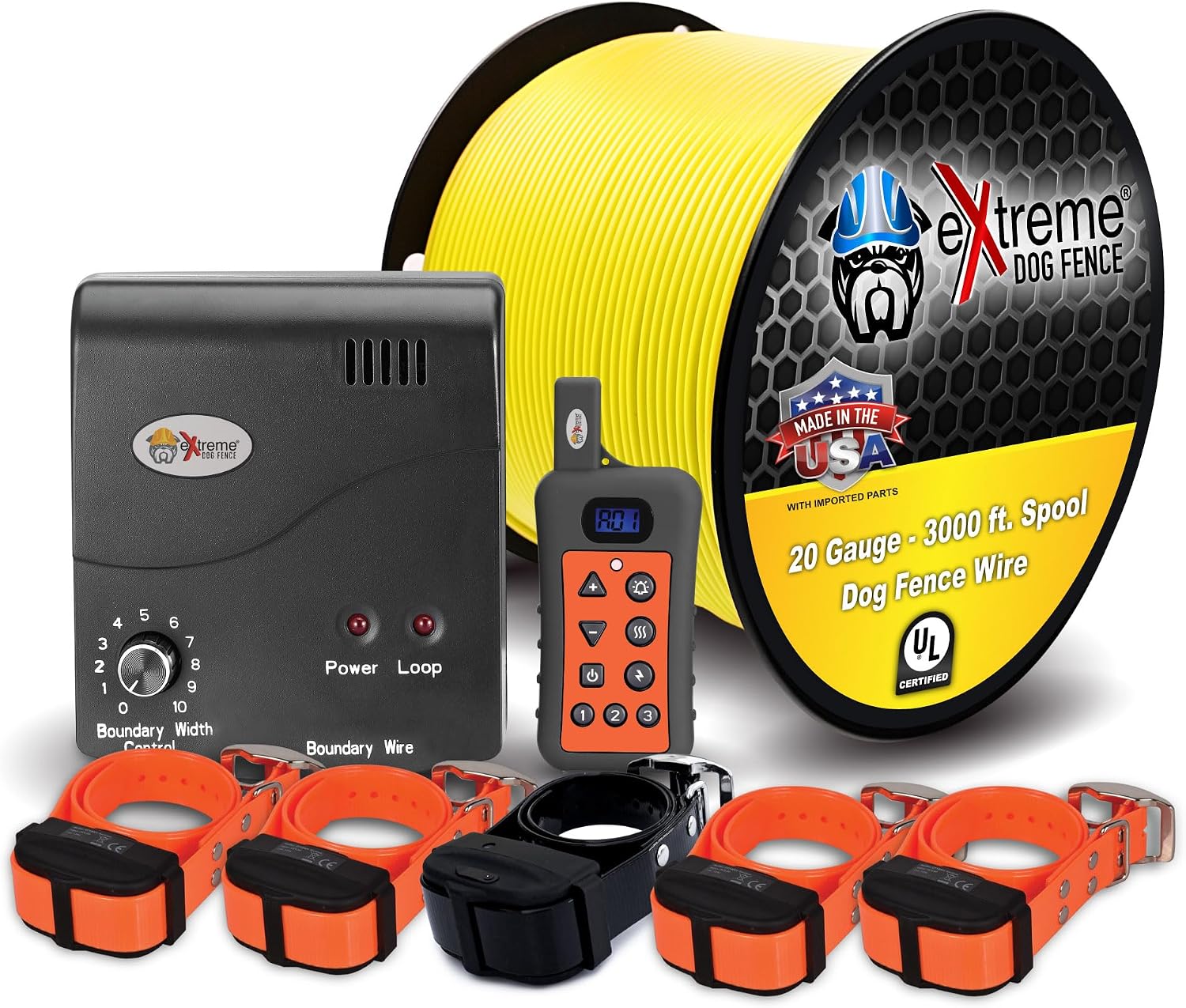Electric Dog Fence + Remote Trainer - 5 Dog / 500' of 20 Gauge Underground Dog Fence Wire (Up to 1/3 Acre) - Dual Solution to Contain and Train Your Dog(s) with a Single Collar…