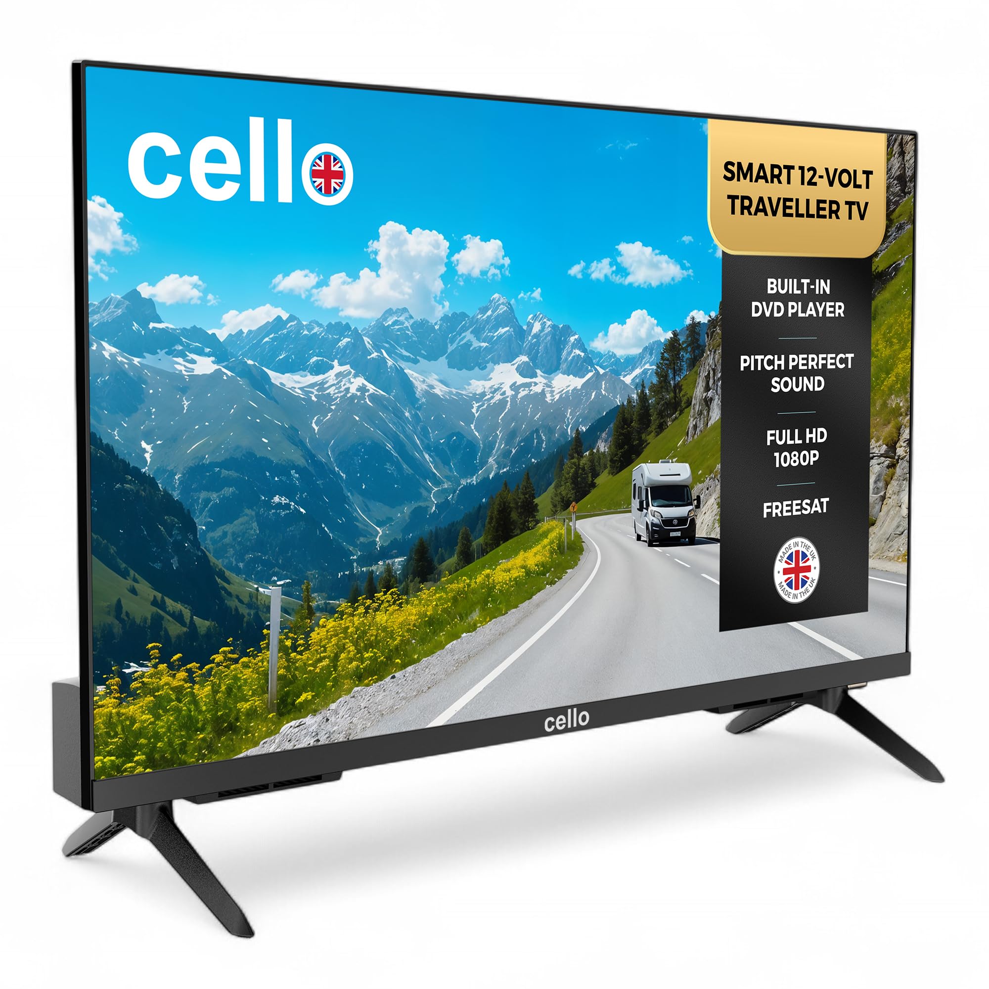 Cello C2725WSF Trav 27 Pulgadas 12 V Smart Traveller TV con DVD, 230 V, WebOS, Freeview Play, Pitch Sound, Ideal para caravanas y autocaravanas
