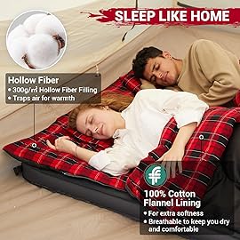 KingCamp Double Sleeping Bag for Adults, Queen Size 2 Person XXL Flannel Sleeping Bag, Waterproof Lightweight Flannel Quilt with 2 Pillows, Perfect for Couples Family Camping Hiking, Black