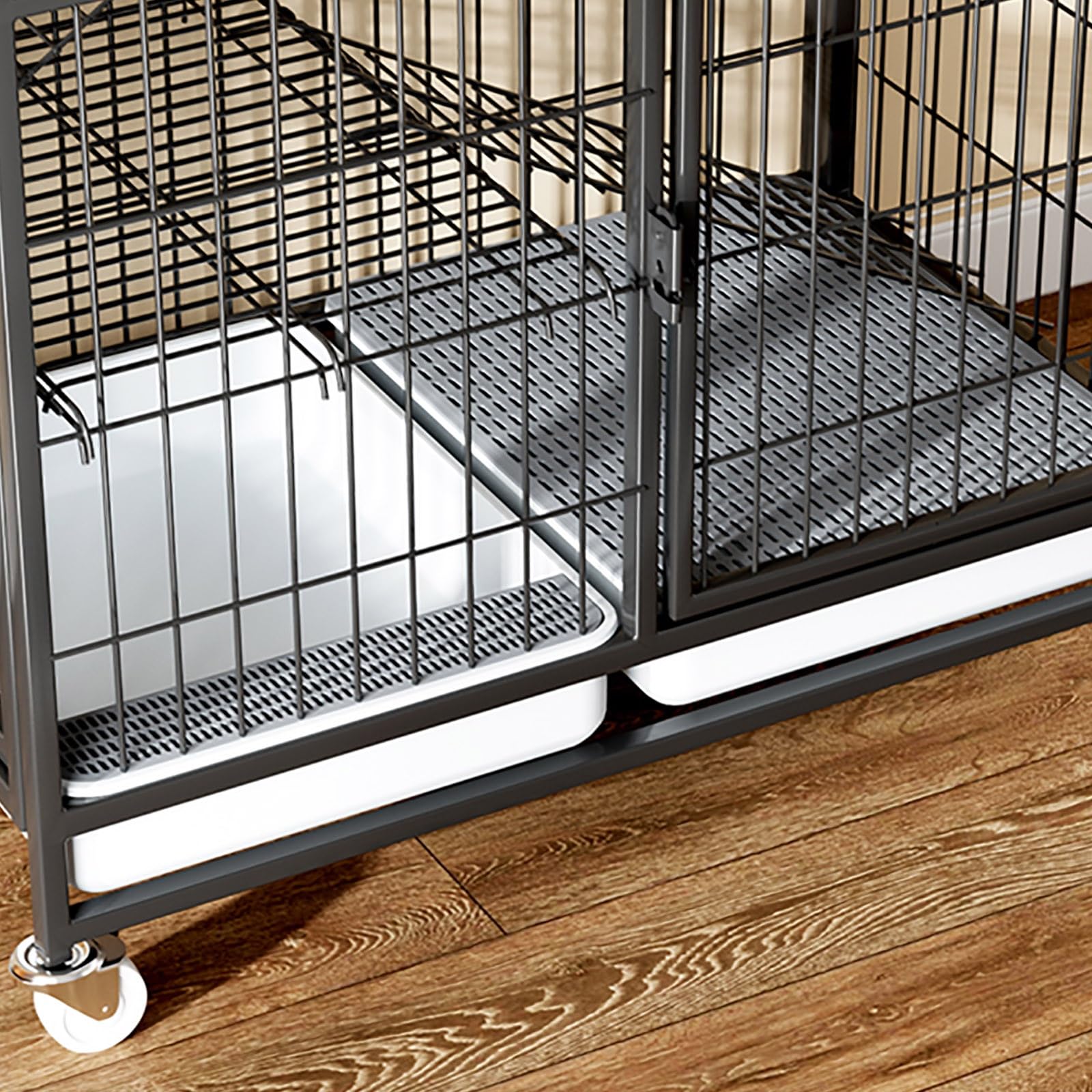 Gabbia per gatti grande, gabbia per animali domestici, gabbia per gatti in filo metallico, box giochi, cuccia per gatti da interno, fondo con rotelle, posizione di movimento libero, per 1-2 gatti
