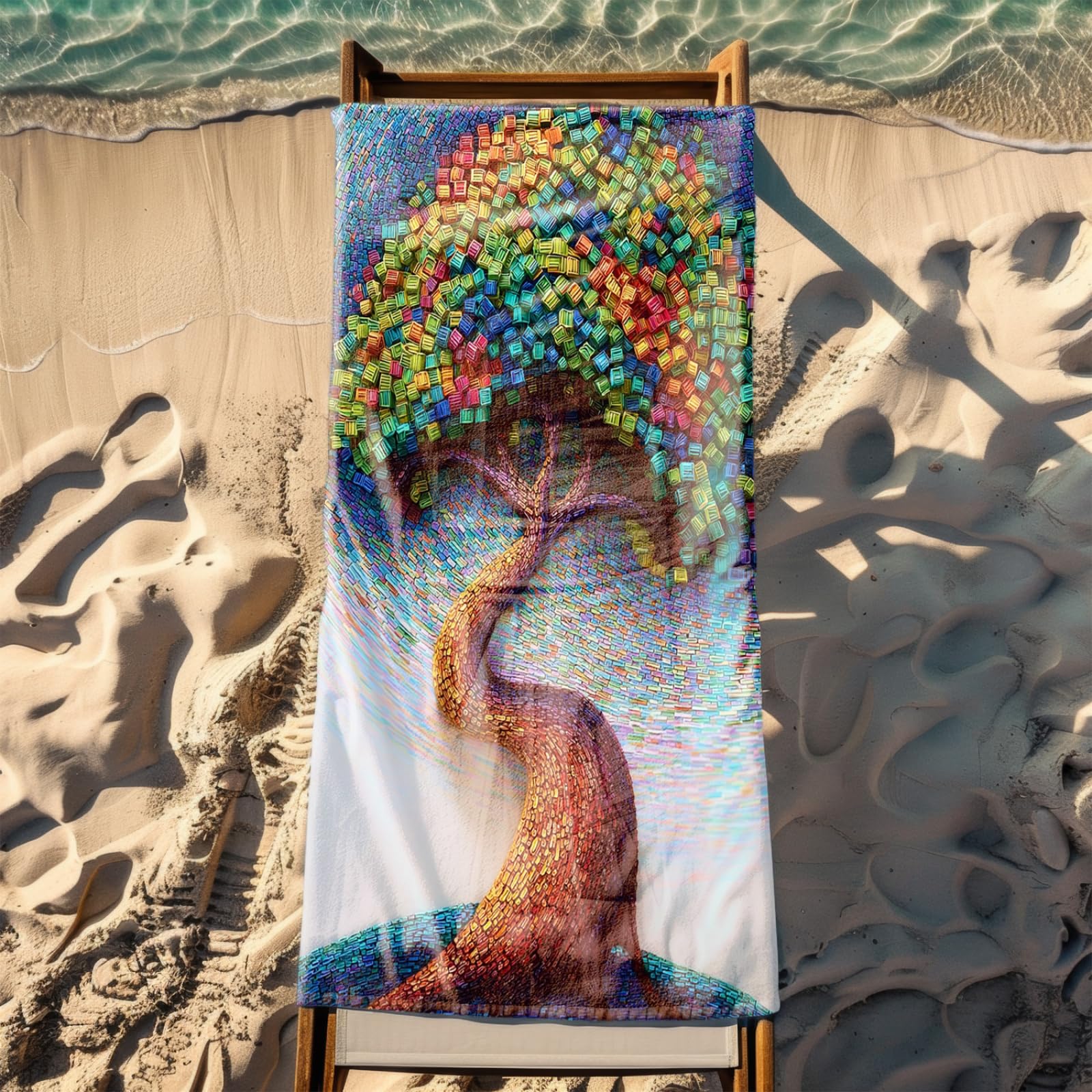 Genérico Toalla Playa Grande 100X200 Árbol Verde Azul