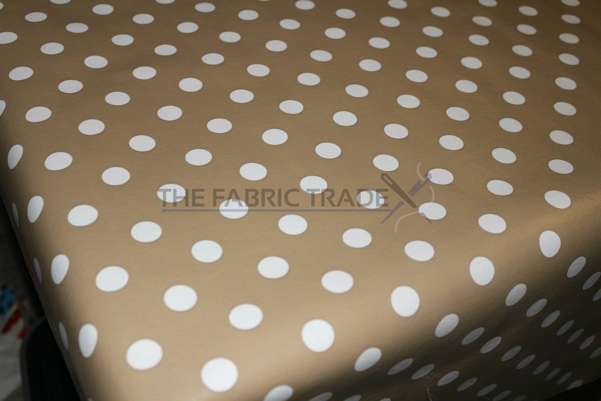Thefabrictrade Beige Polka Dot Dots Spots Wipe Clean Pvc Tablecloth Oilcloth Vinyl - By Thefabirctrade (100 X 140Cm)