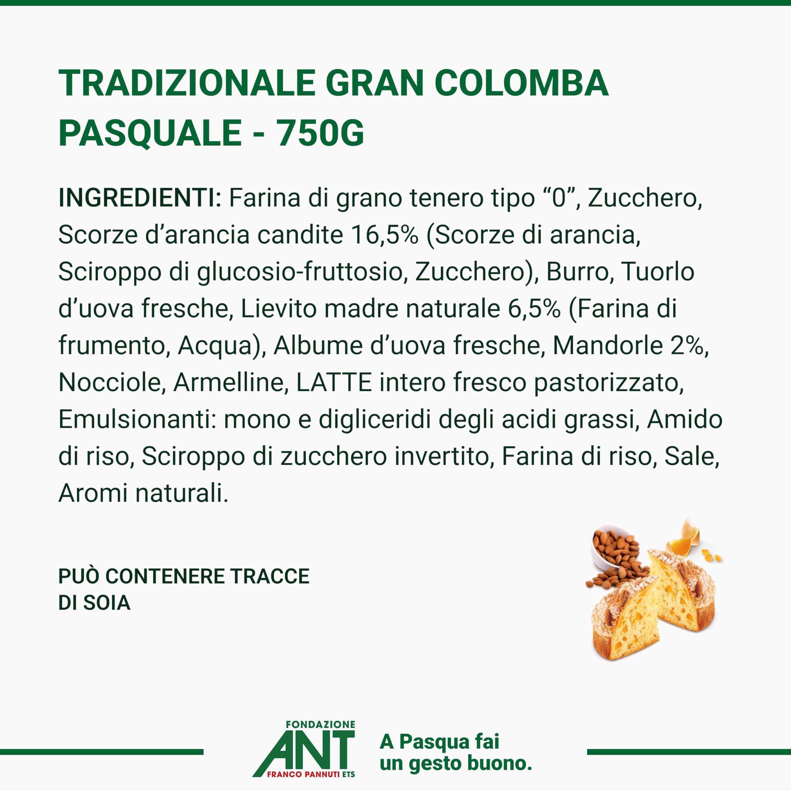 Fondazione ANT Italia Onlus - Gran Colomba Pasquale Classica - Dolce Artigianale Solidale - 750 gr