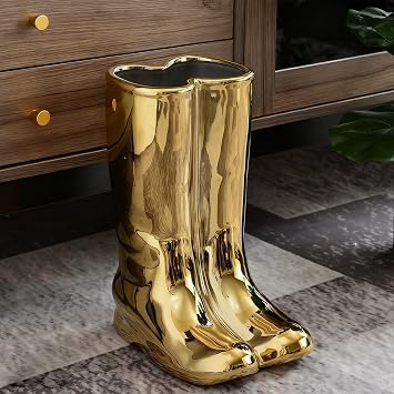 Tall Rain Boots Umbrella Holder Rack Ceramic Umbrella Stand Rack Glossy Ceramic Entryway Organizer for Hallway Home Office DecorGold