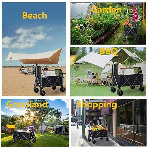 Miniatura 8 de Carro portátil plegable grande para deportes al aire libre, carrito plegable resistente con ruedas todo terreno, diseño de portón trasero plegable,