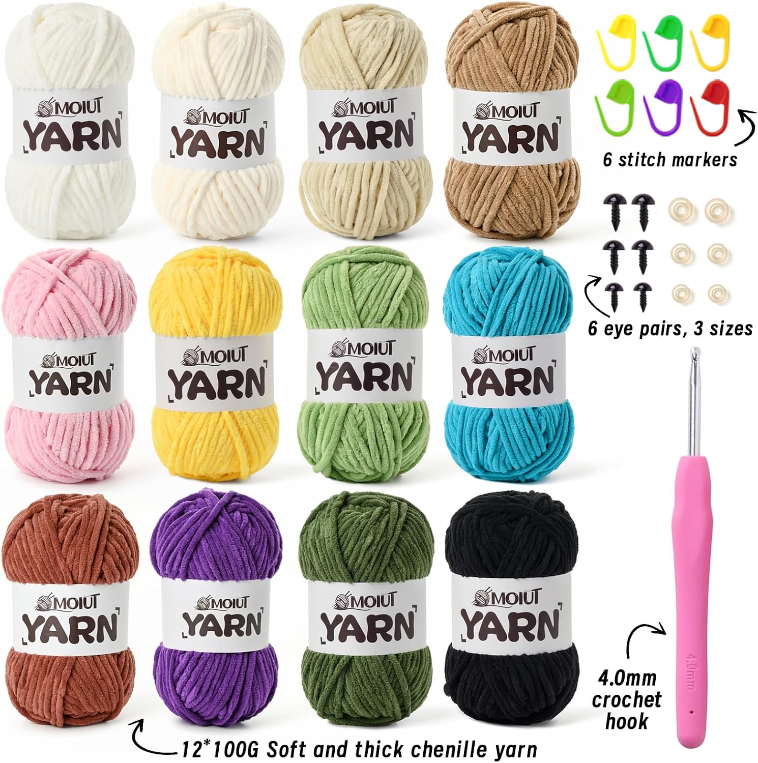 12 Pack Velvet Yarn for Knitting, Chunky Chenille Yarn for Crocheting, Baby Yarn for Crocheting Soft Blanket, Super Bulky 42.3oz(1049yds), Multicolor Amigurumi Yarns Set D