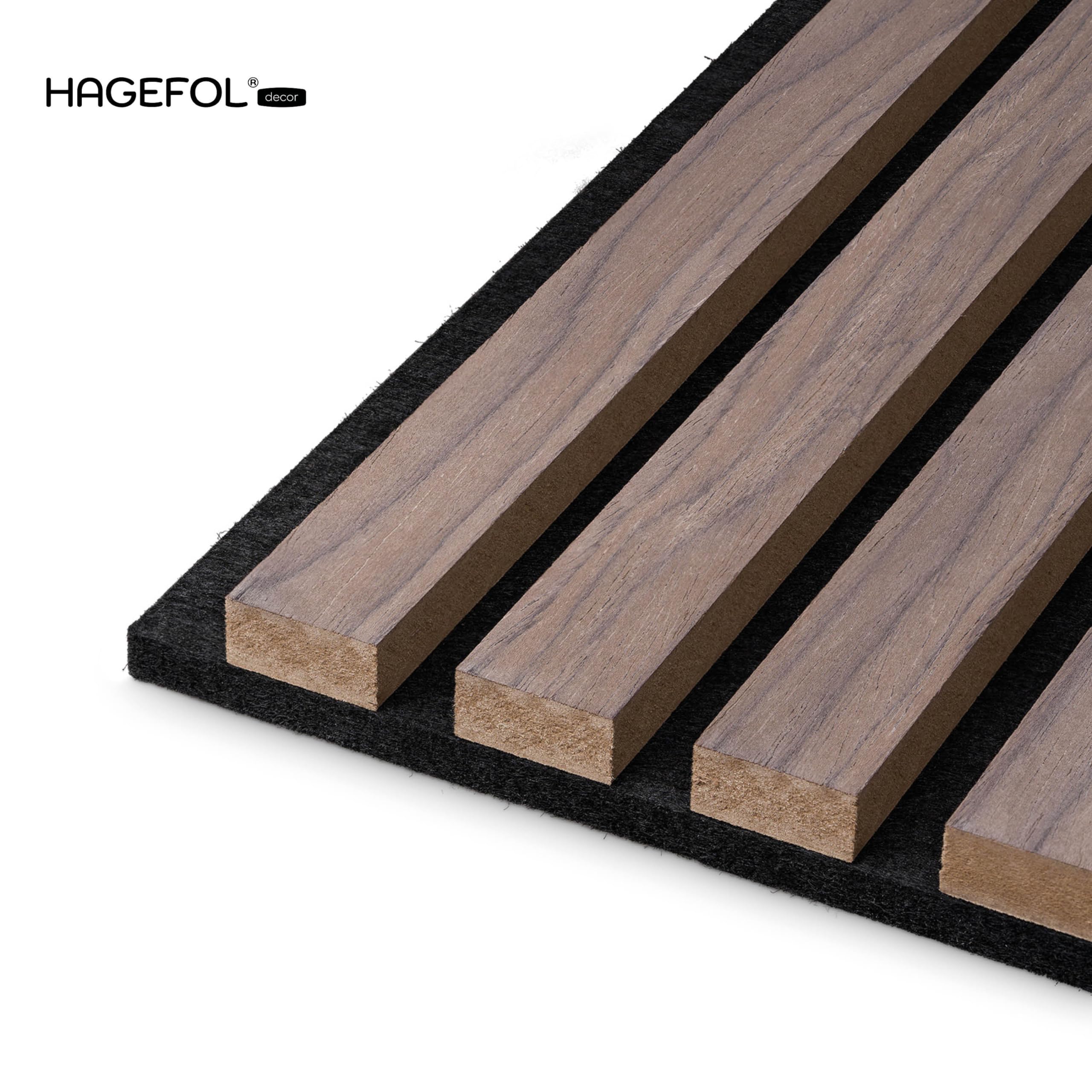 HAGEFOL® pannelli fonoassorbenti legno, 240 x 60 cm, colore: Noce, Pannelli da parete in legno 3D, pannelli acustici, 2400 x 600 mm