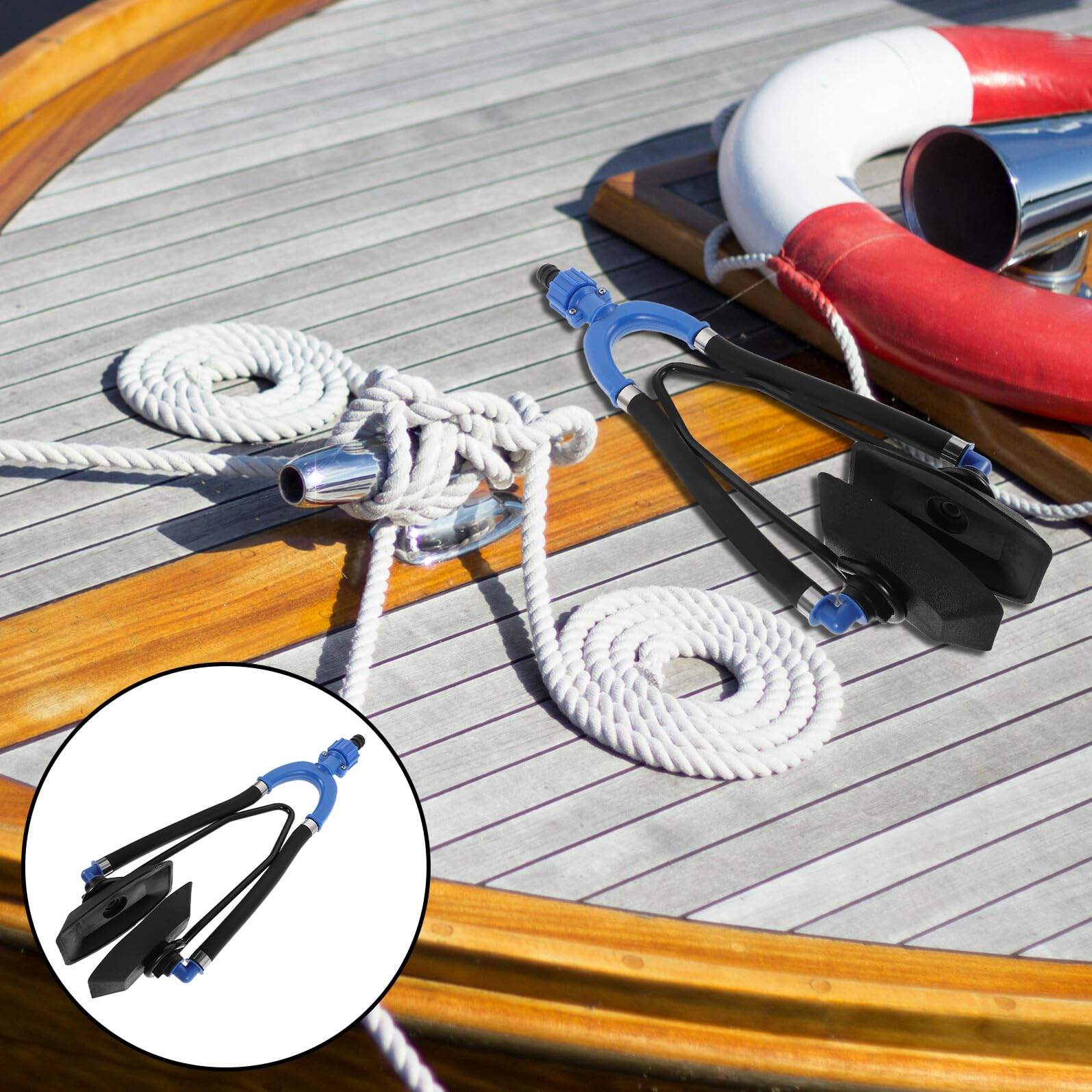 HEMOTON Dispositivo di Lavaggio Motore Fuoribordo a Doppia Alimentazione Manicotti Acqua Blu, Cuffie Antirumore Quadrate per Barche, Pulizia Efficiente per Manutenzione Motori Marini Yacht