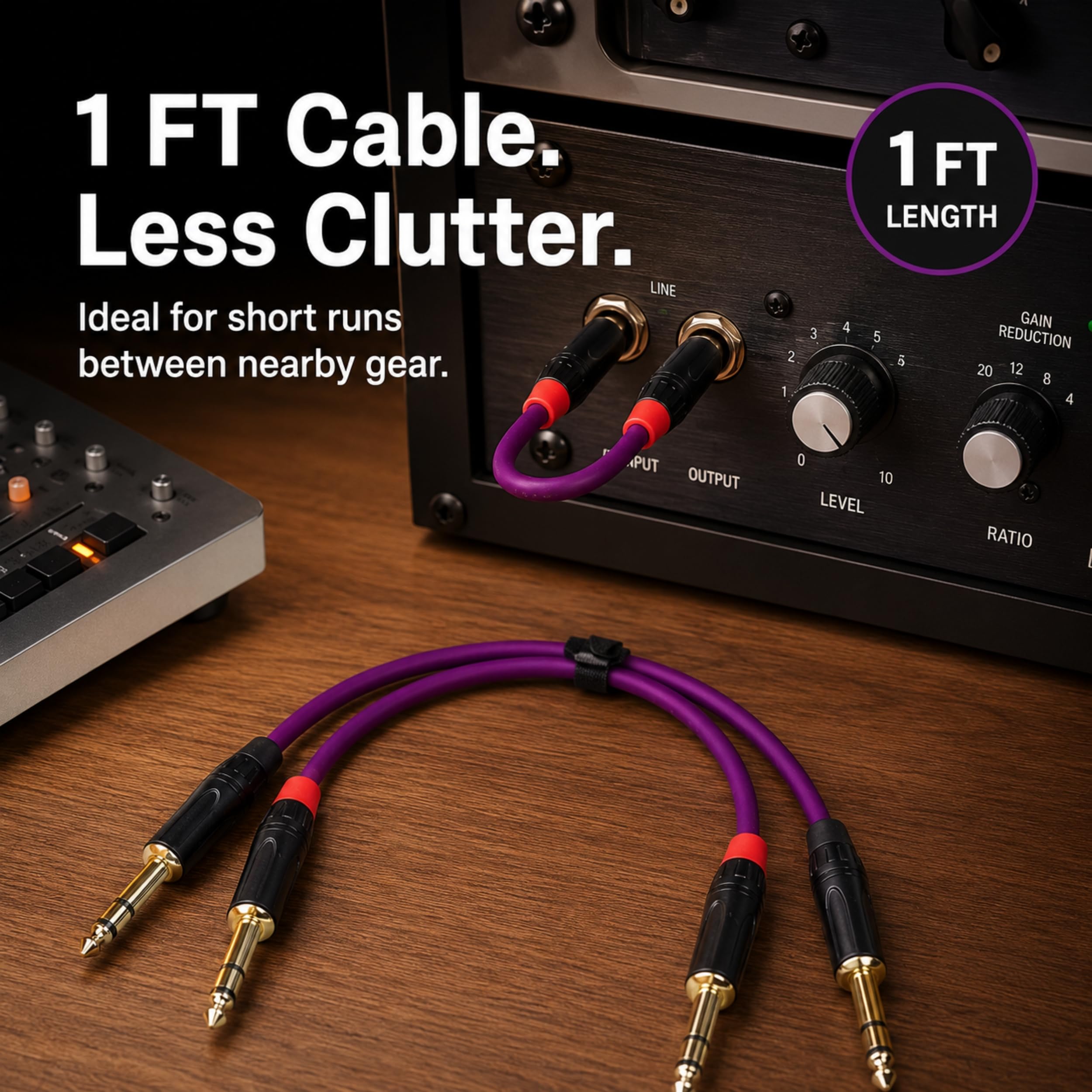 Audiokabel – 0,3 m langes Amperekabel für Bass, Tastatur, Studiomonitore, Mischpult, 1/4 Zoll TRS-Instrumentenkabel – 2 Stück