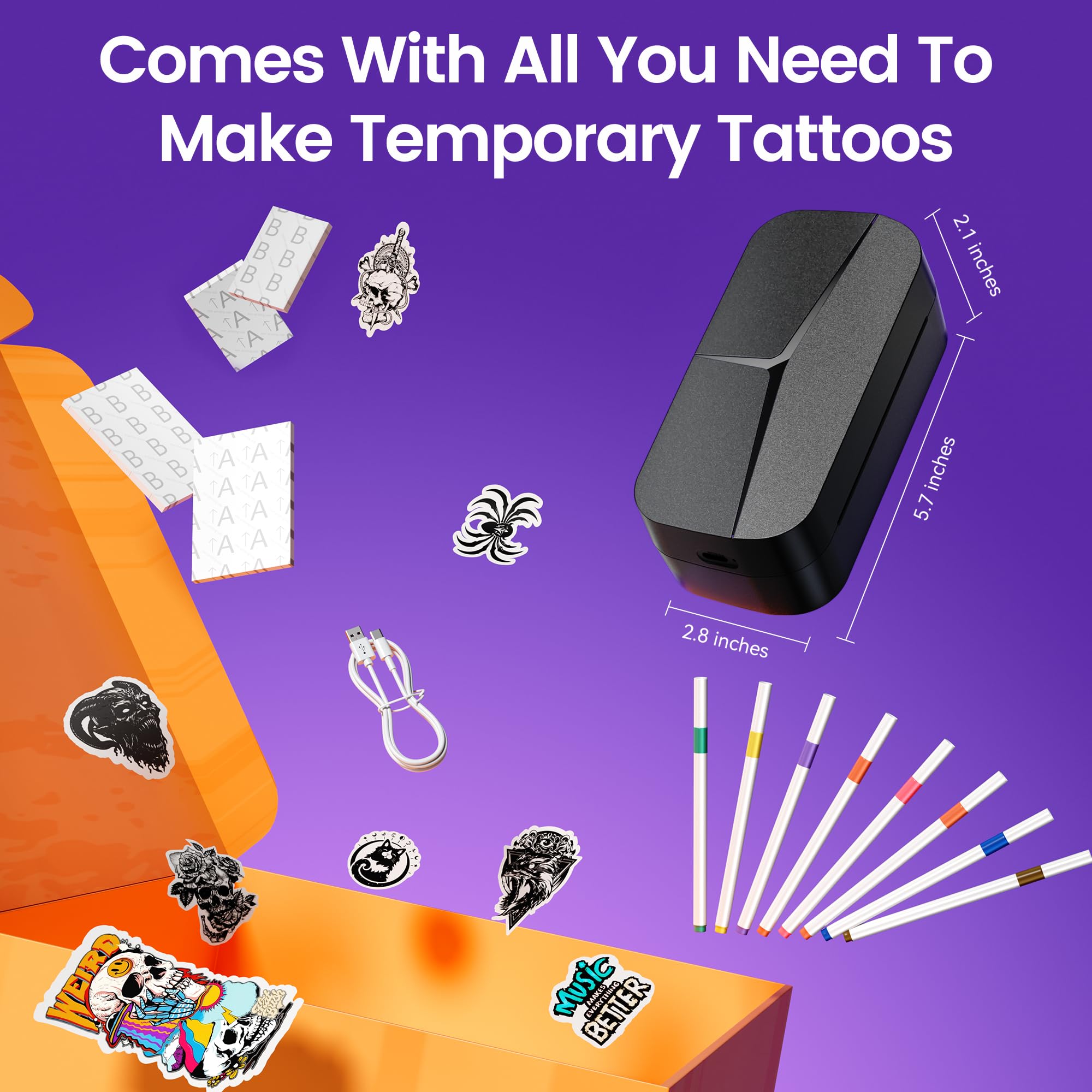 Phomemo TK32 Stampante Tatuaggi Temporanei Kit, Tatuaggi Temporanei Personalizzati con 90 Pogli, 12 Pennarelli, Tattoo Temporanei per Uomo e Donna, Attività Creative, Per Feste, Eventi, Regalo