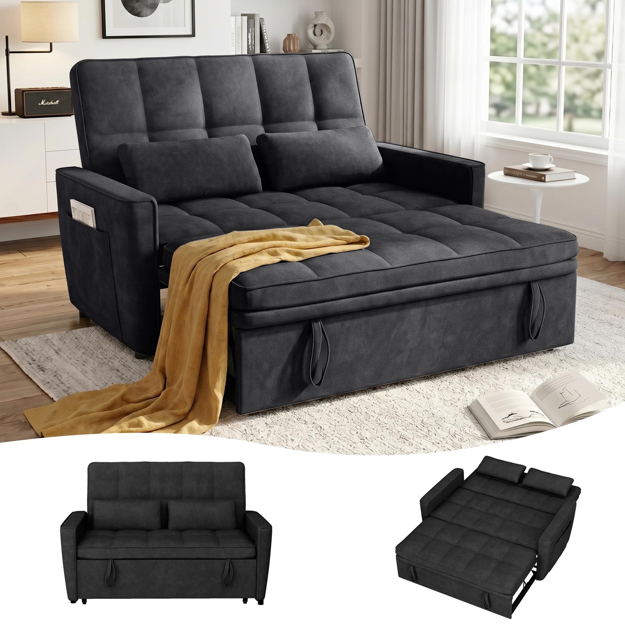 Photo 1 of tiramisubest 54" Black Loveseat Sleeper Sofa