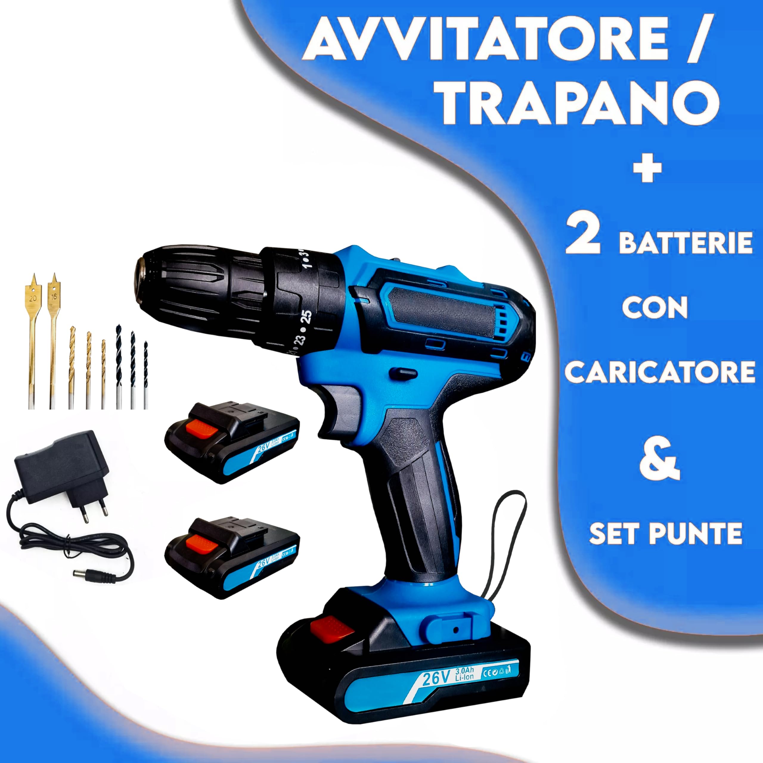 MAKA Trapano Avvitatore a Percussione con 2 Batterie da 26V + Valigetta Attrezzi 116 Pezzi (Punte, Chiavi, Pinze, Viti, Martello), Lunga Autonomia, Trapano Avvitatore Valigetta Elettricista