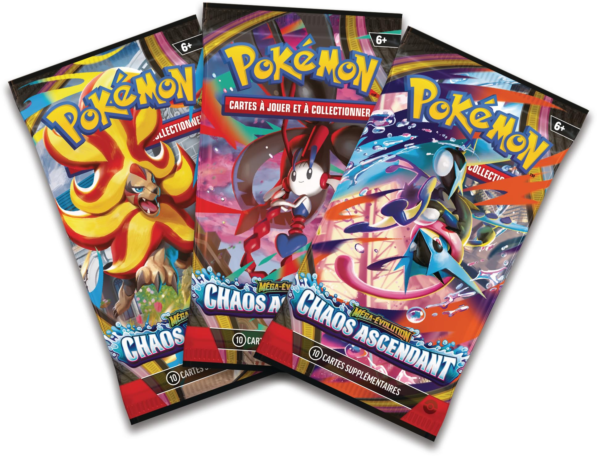 Pokémon : Blister de Trois boosters Méga-Évolution – Chaos Ascendant (1 Carte Promo Brillante et 3 boosters)