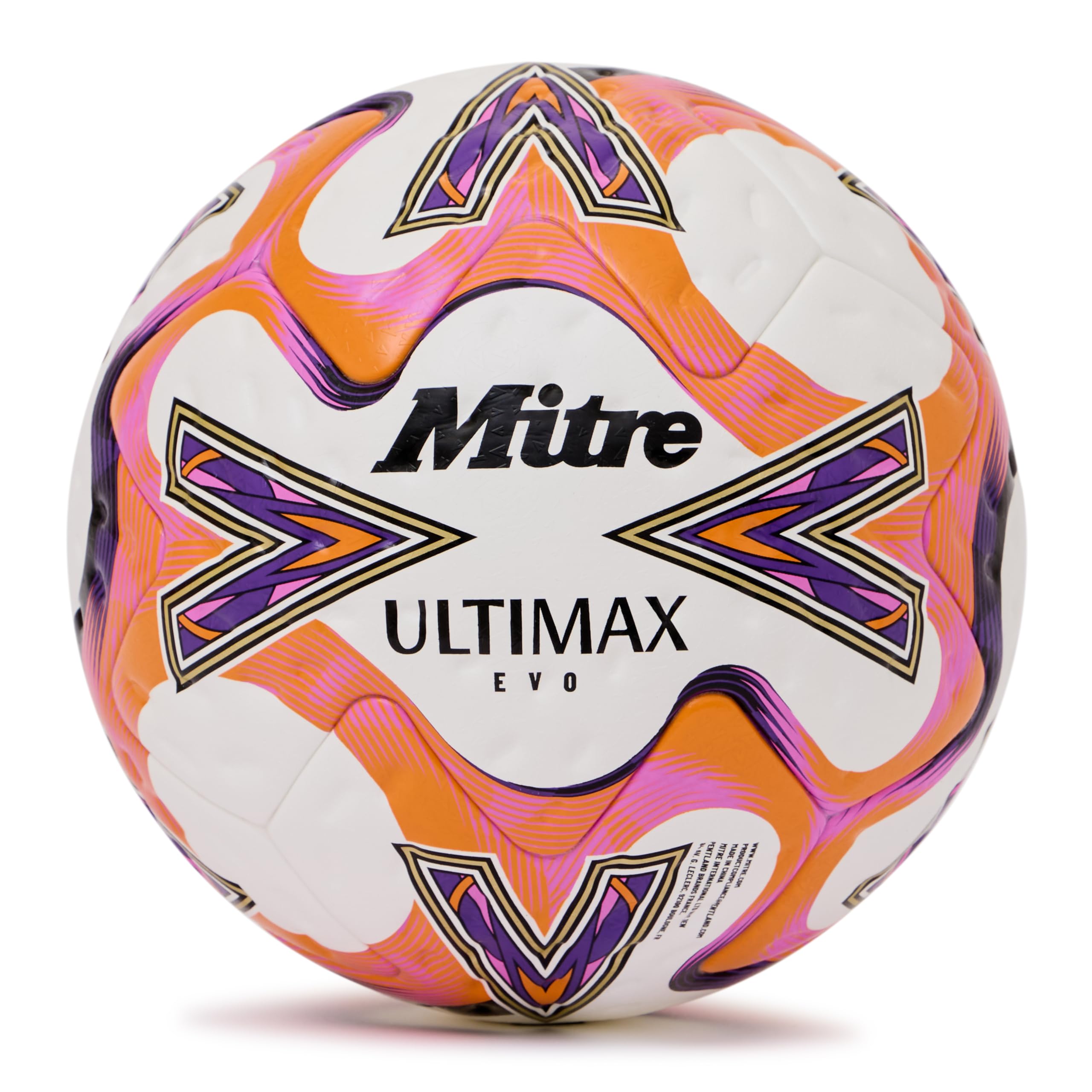Mitre Unisex Adult Ultimax Evo 26 Football, White/Orange/Purple, 5