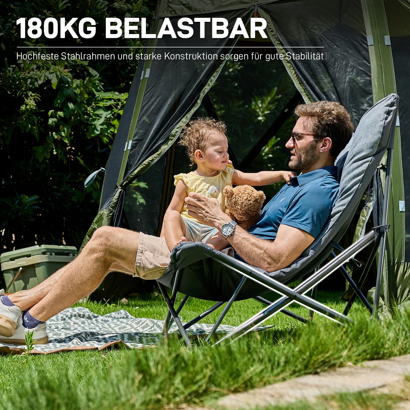 EVER ADVANCED Luxus Campingstuhl Faltbar XXL 180KG Belastbar, Übergroß Campingsessel Klappstuhl Dick Gepolstert mit Hochlehne, Gartenstuhl Relaxsessel für Camping Garten Balkon Angeln Festival Indoor