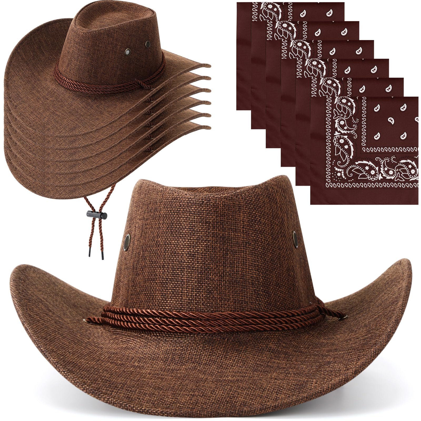 Zhanmai 12 Pcs Cowboy Hat and Bandana Cowboy Cowgirl Hats Bulk Western Party Costume Halloween Accessory