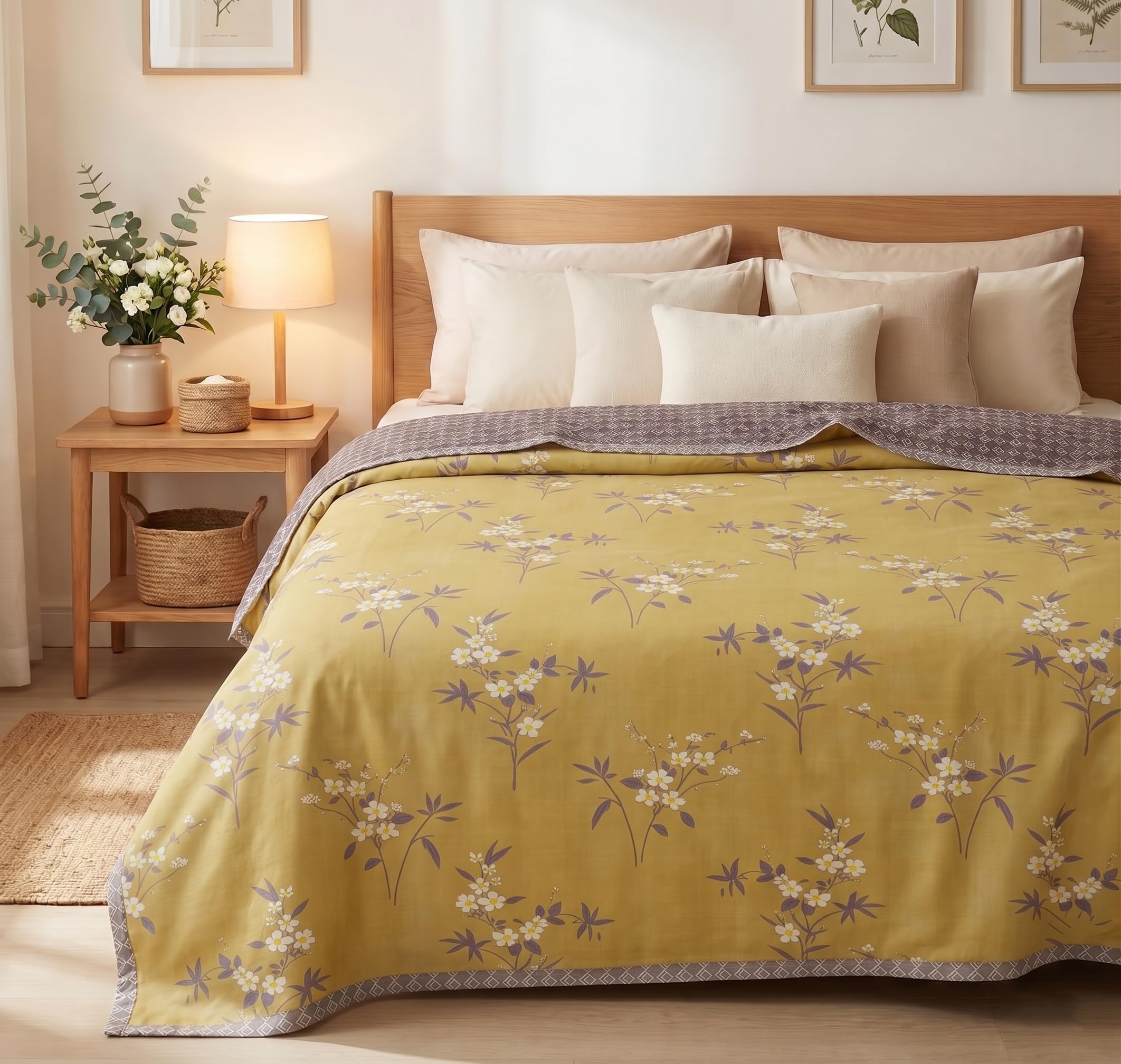 VAS COLLECTIONS Cotton AC Blanket for Double Bed (220×230 cm) | Reversible Soft Lightweight All-Season Blanket | Skin-Friendly & Breathable Comforter (Olive Slate)