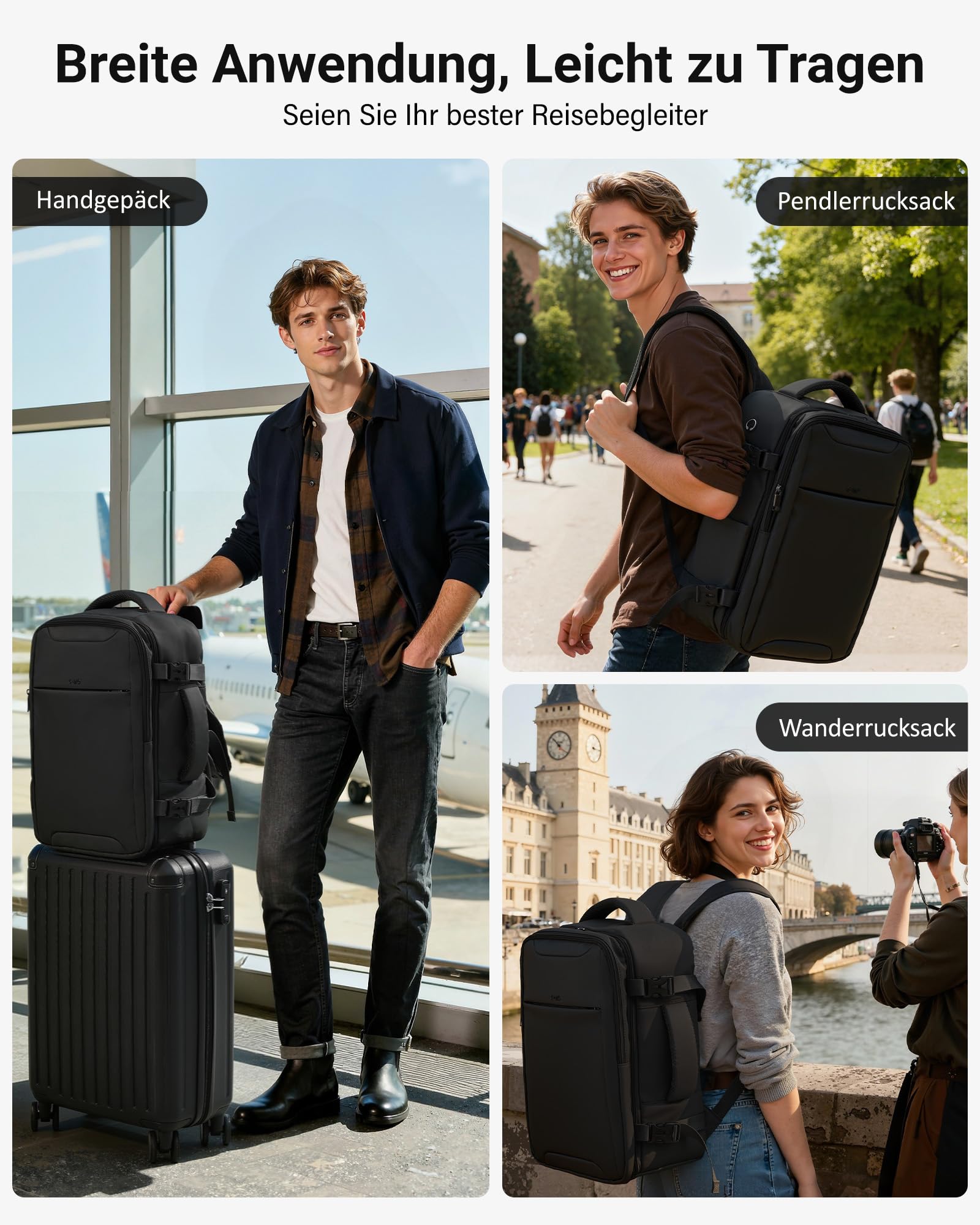 COOLIFE Mochila Viaje Cabina Avion 40x20x25, Ryanair Mochila Cabina 24L con Compartimento para Portátil de 15.6 Inch, Equipaje de Mano para Viajes de Negocios y Escapadas Cortas, Hombre/Mujer (Negro)
