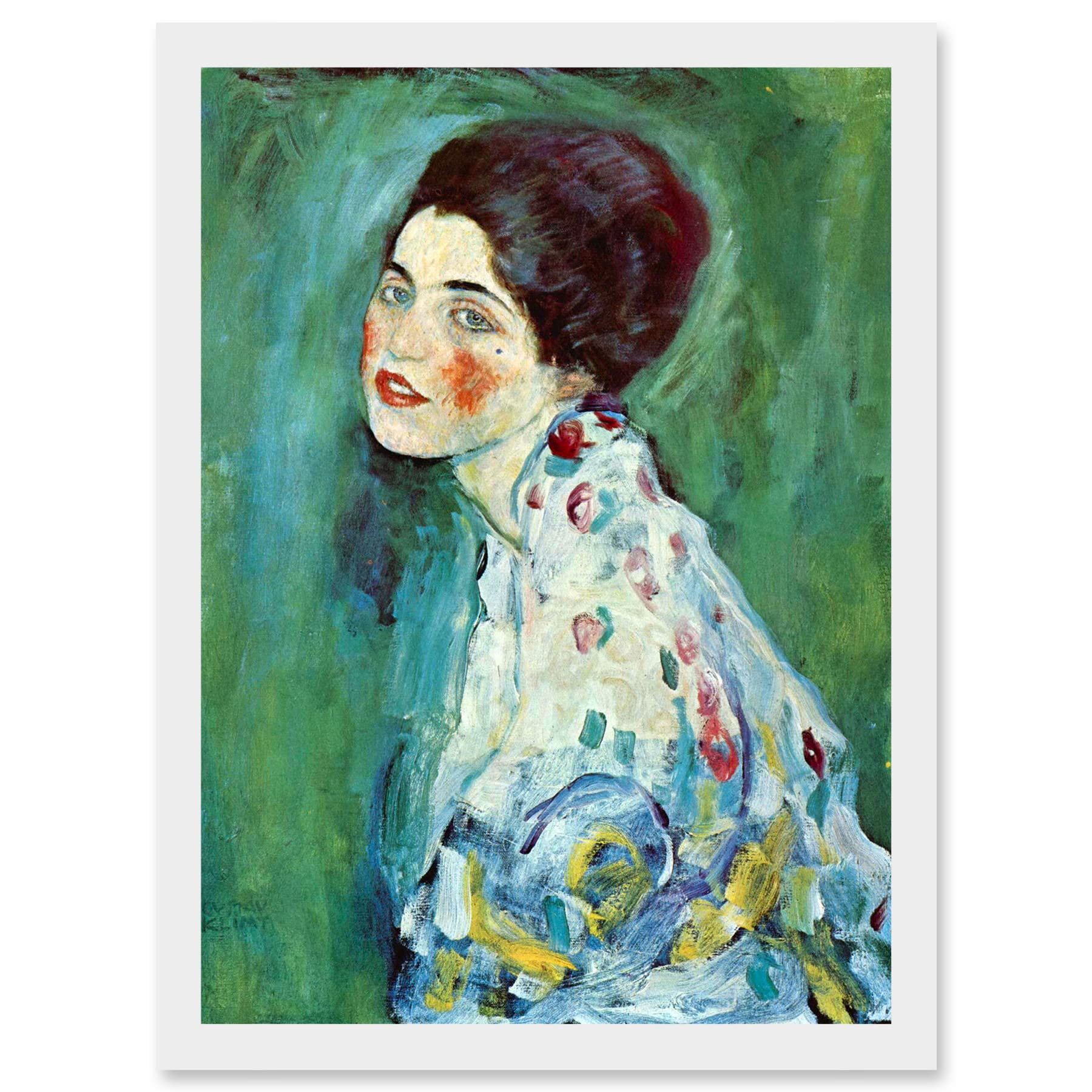 Artery8 Gustav Klimt Portrait Of A Lady Japonism Green Home Painting A4 Artwork Framed Wall Art Print