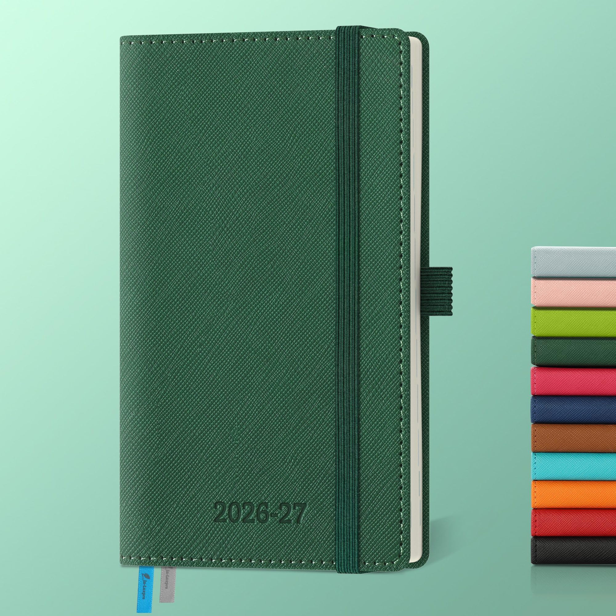 IN-LUXPRO Academic Diary 2026-2027: Pocket A6 Week to View Slim (16.4x9.5 cm) 18 Months(Jul'26 - Dec'27) Weekly & Monthly Planner with Month Tabs & Inner Pocket, Expenses/Note Pages, PU Leather Green