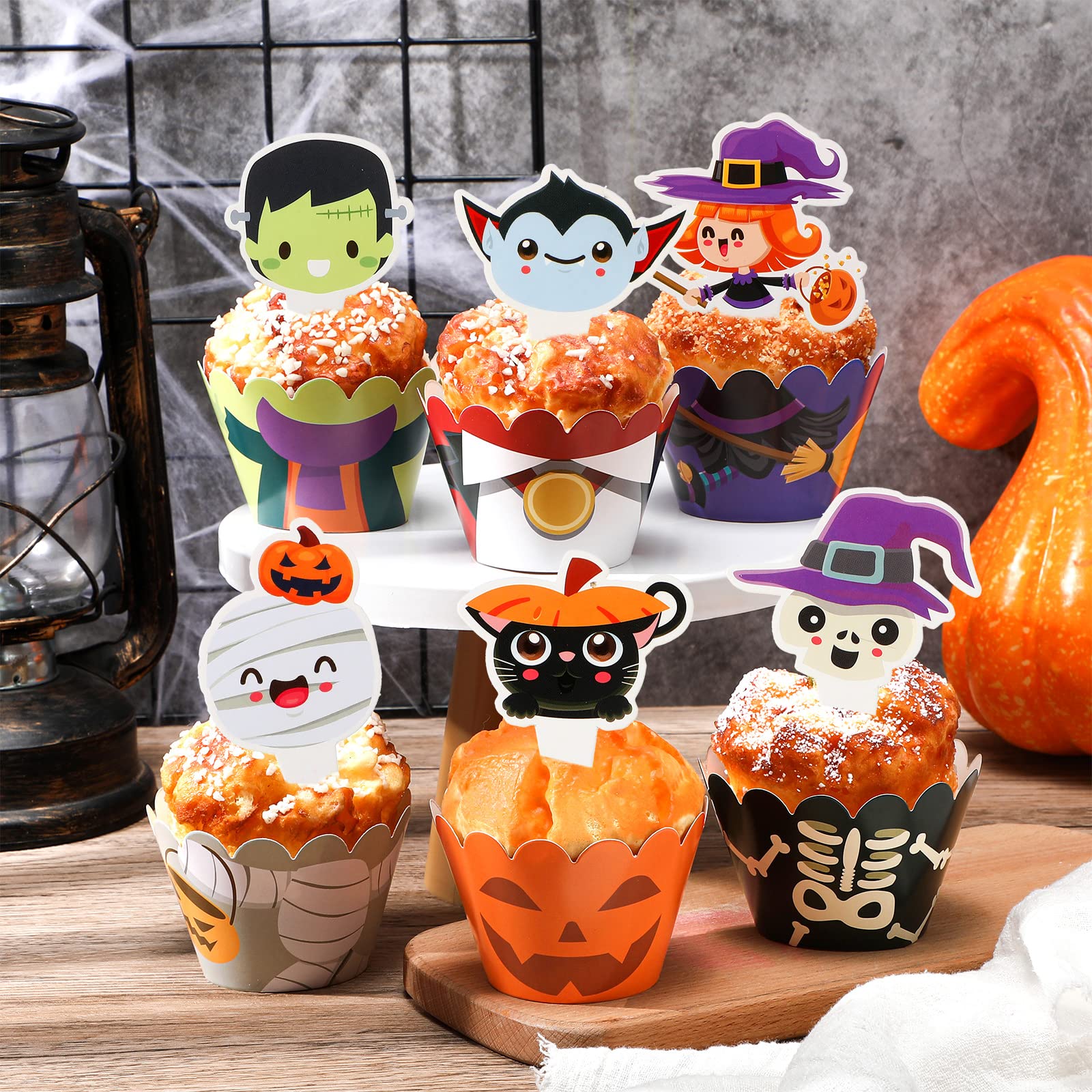 Halloween Cupcake Toppers 48-teilig – Mit Wrappern & Toppern Für Kürbis, Geister & Mehr