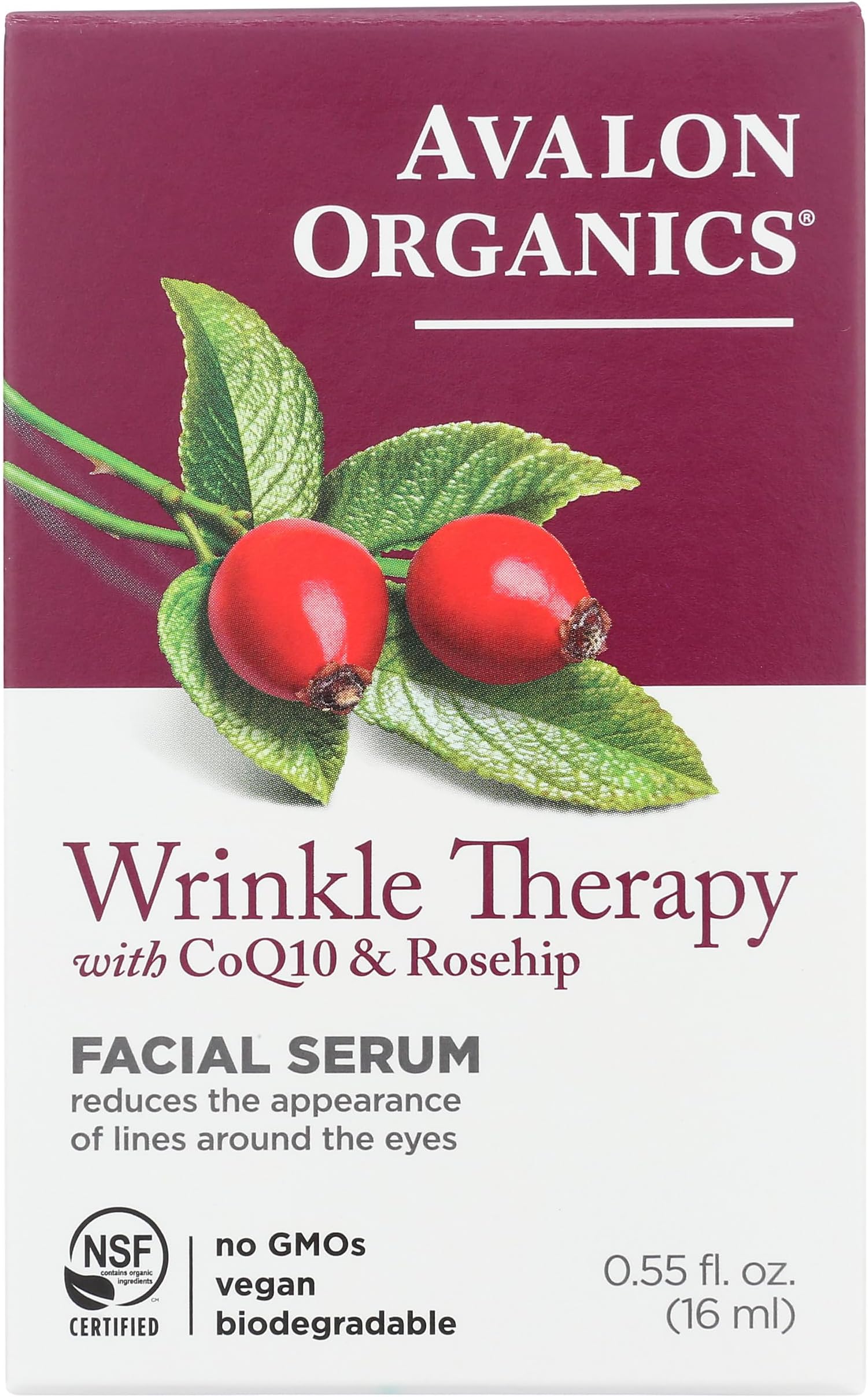 Avalon Organics Wrinkle Therapy Facial Serum, 0.55 Fluid Ounce