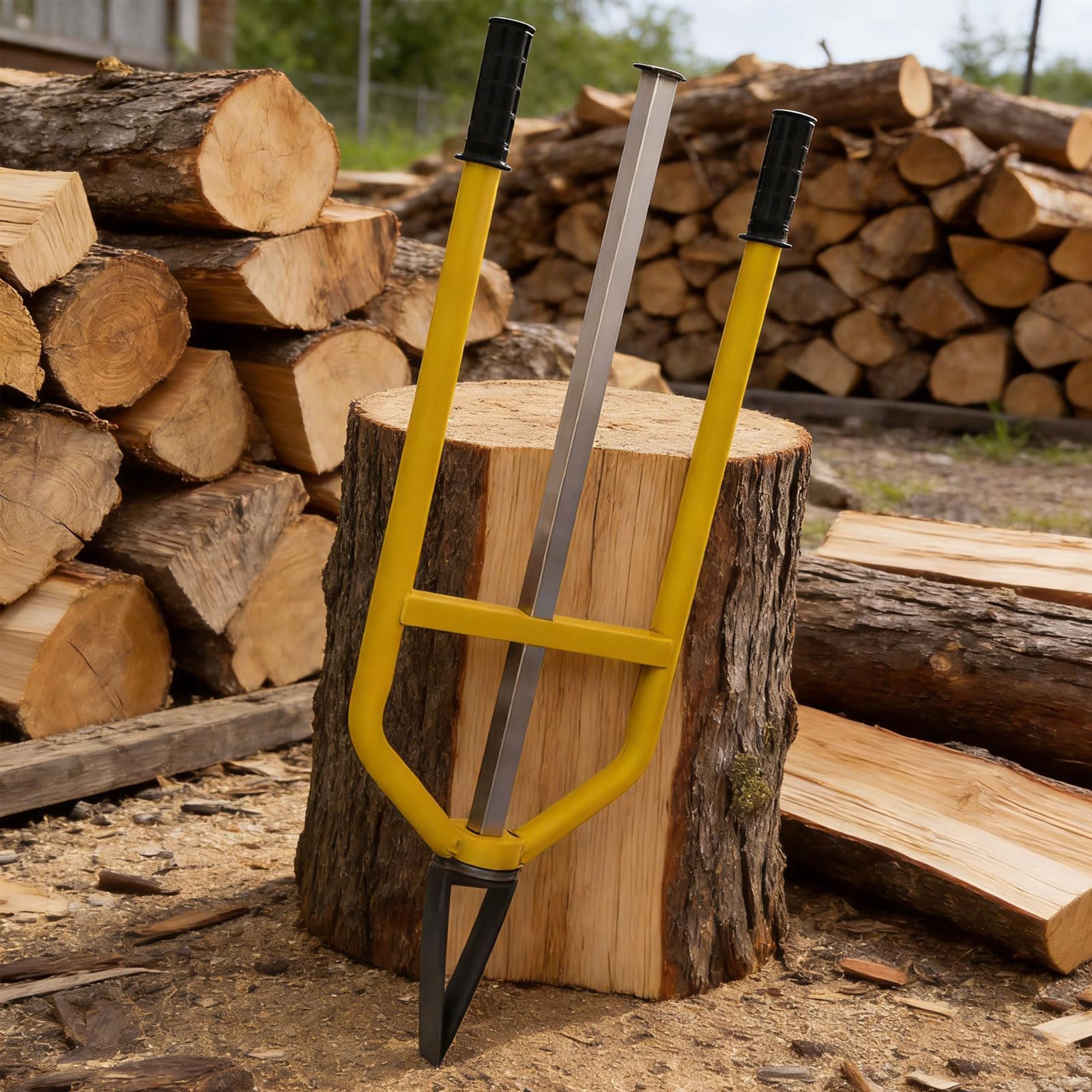 Fendeuse manuelle pour bois de chauffage avec arc triangulaire stable pour fendre efficacement le bois dans le jardin, le garage et la cabine