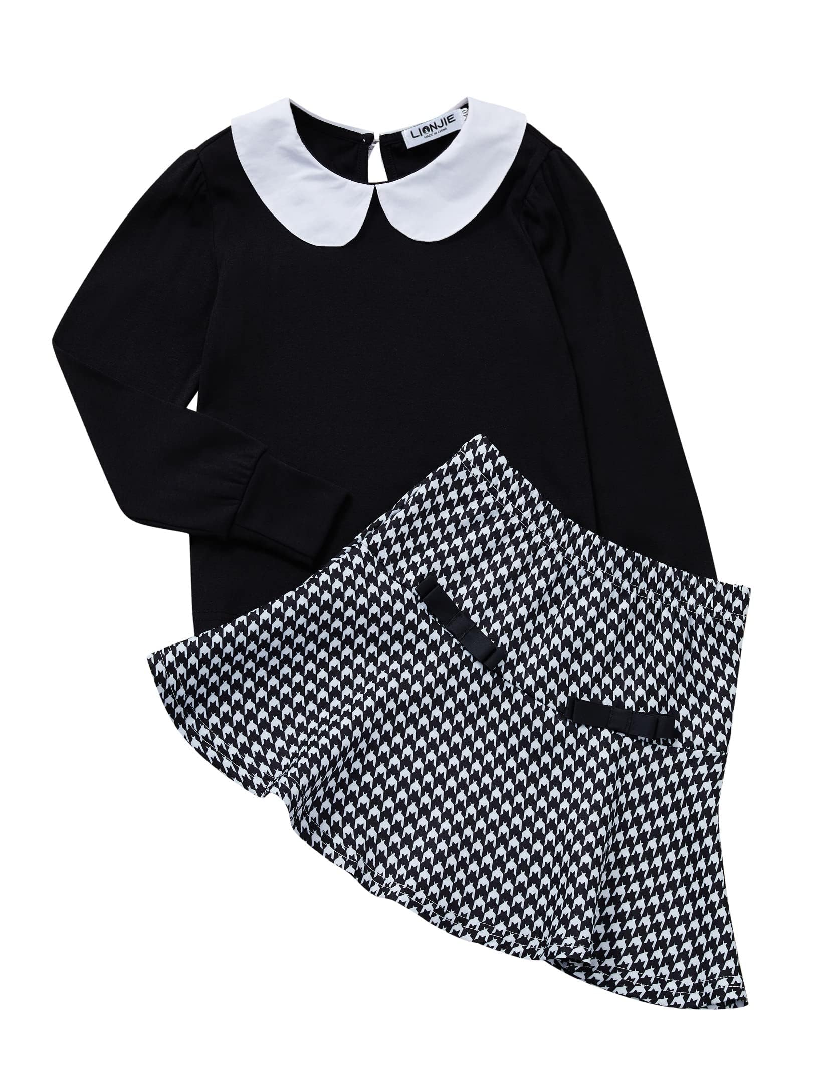 Photo 1 of LIONJIE Girl's Skirt Sets Autumn Outfit Winter Clothes Long Sleeve Peter Pan Collar Shirt Ruffle Mini Skirts
