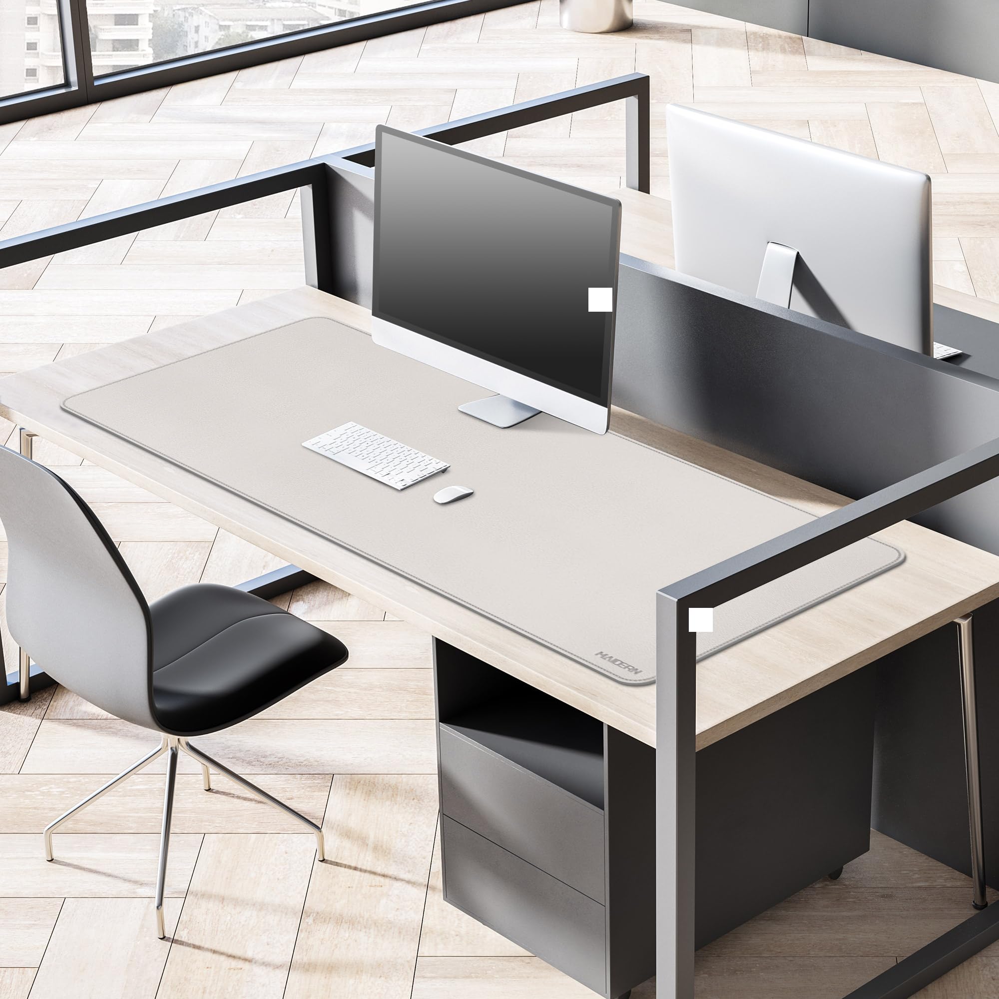 MAIDERN Tappetino da scrivania, 130 x 50cm tappetino per mouse bifacciale in sughero e pelle PU, tappetino da scrivania morbido e impermeabile per ufficio/casa(Crema)