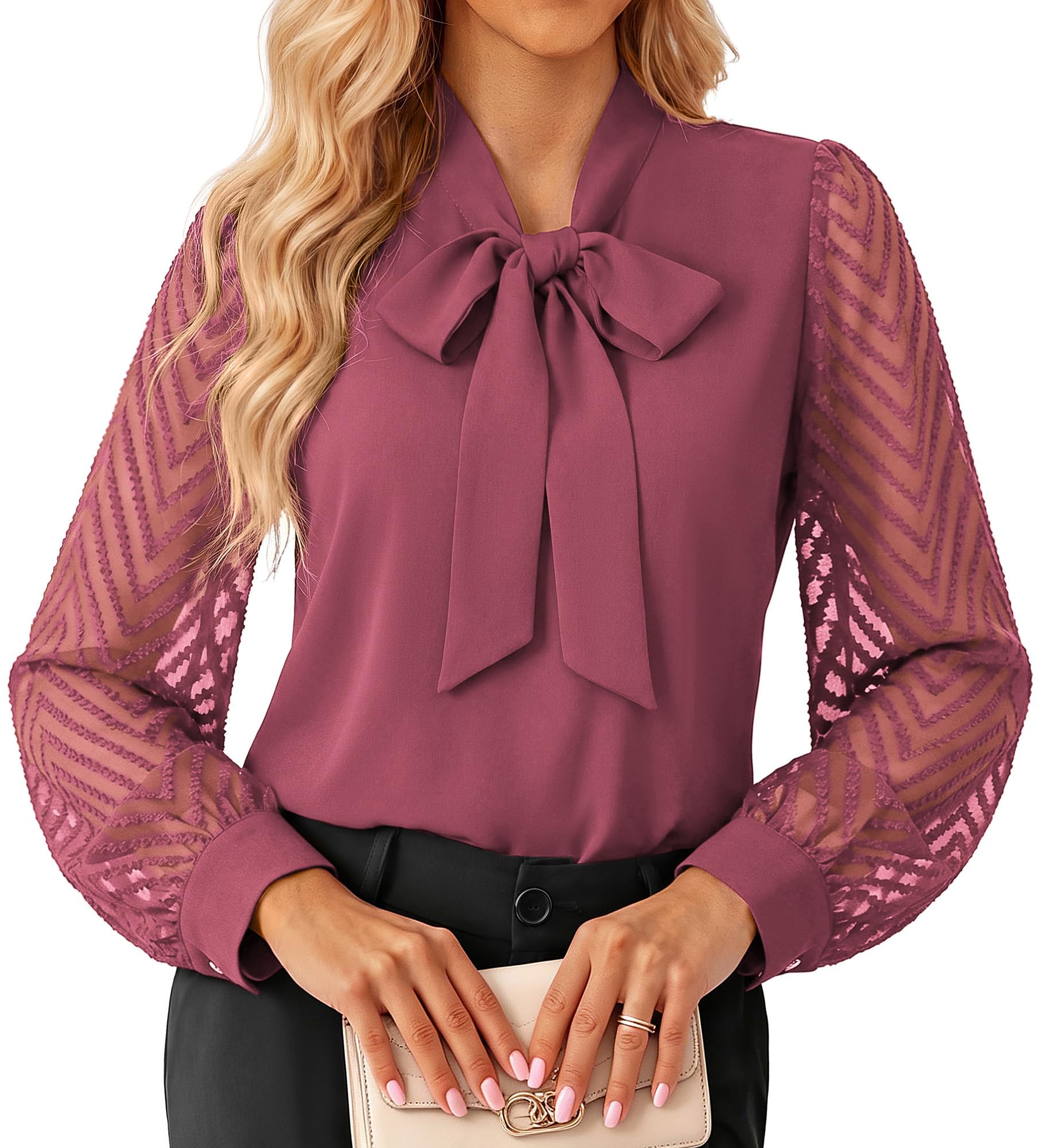 GRACE KARIN Damen Spitzen Langarmshirt Elegant Festliche Herbst Oberteile