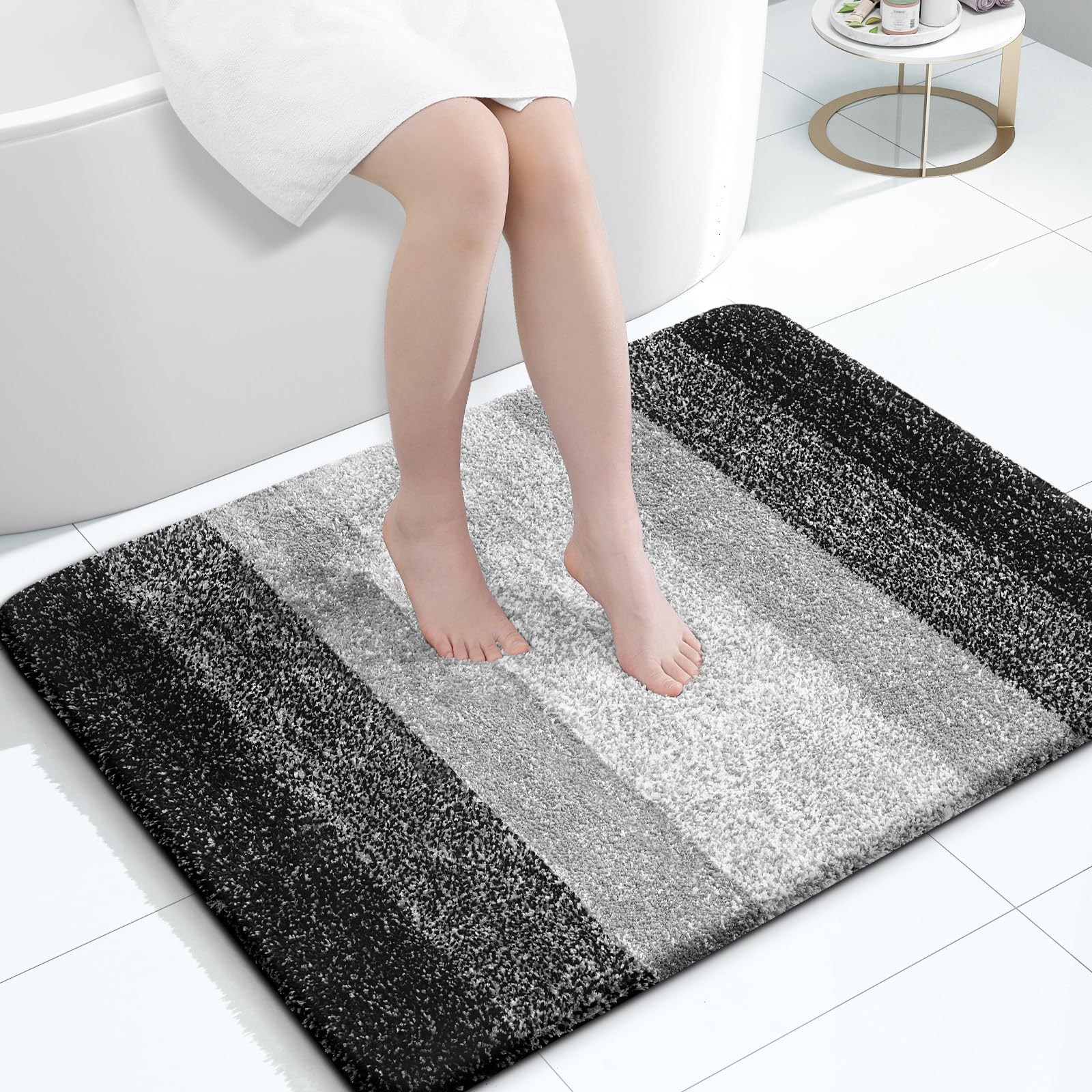 OLANLY Large Bathroom Rugs 40x32, Extra Soft Absorbent Microfiber Bath Rugs | Black, Non-Slip Quick-Drying Rubber Backing, Washable Plush Bath Mat for Floor, Tub and Shower, Home Decor Accessories