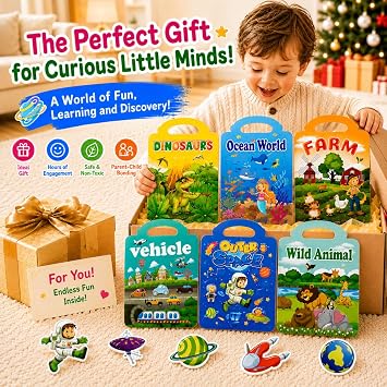 6-Pack Reusable Bubble Sticker Books for Aged 3+, 3D Puffy Bubble Stickers for Toddlers, Stickers Activity Pack Learning Toy Birthday Gifts for Boys & Girls