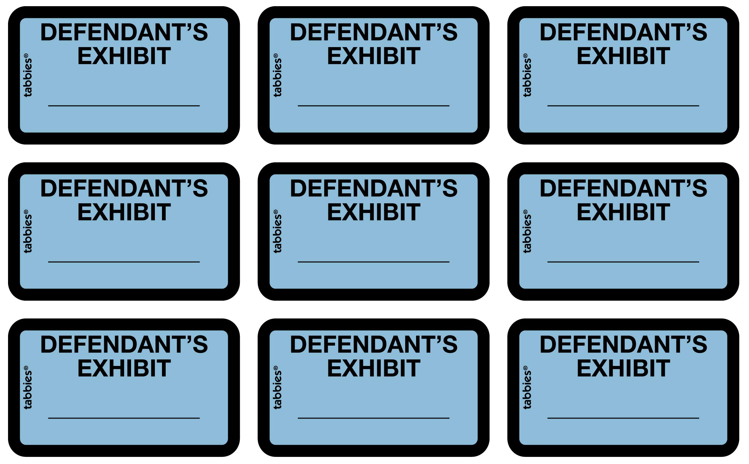 Tabbies Legal Exhibit Labels, Defendants Exhibit, 1.63 X
