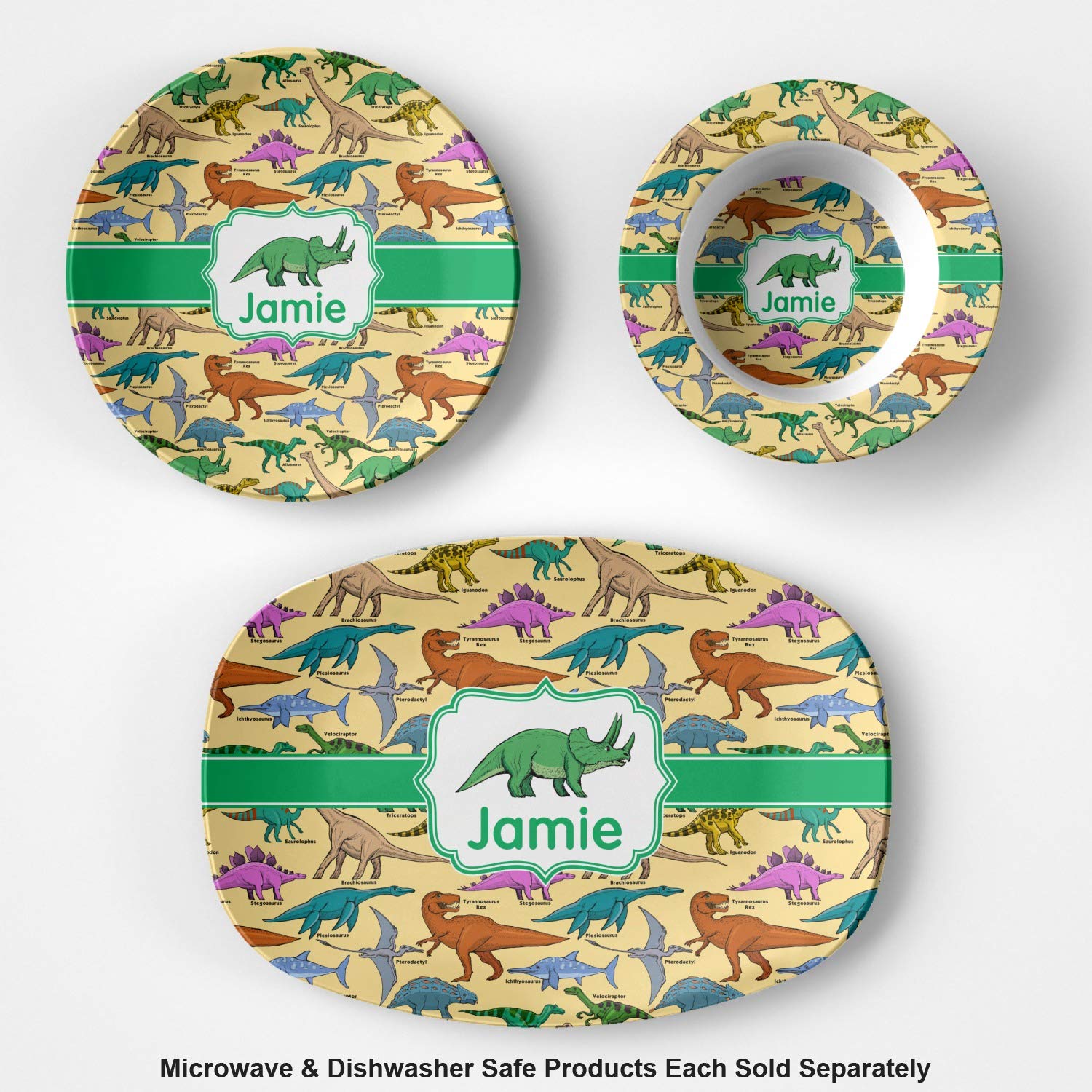 Personalized Dinosaurs Plastic Bowl - Microwave Safe - Composite Polymer