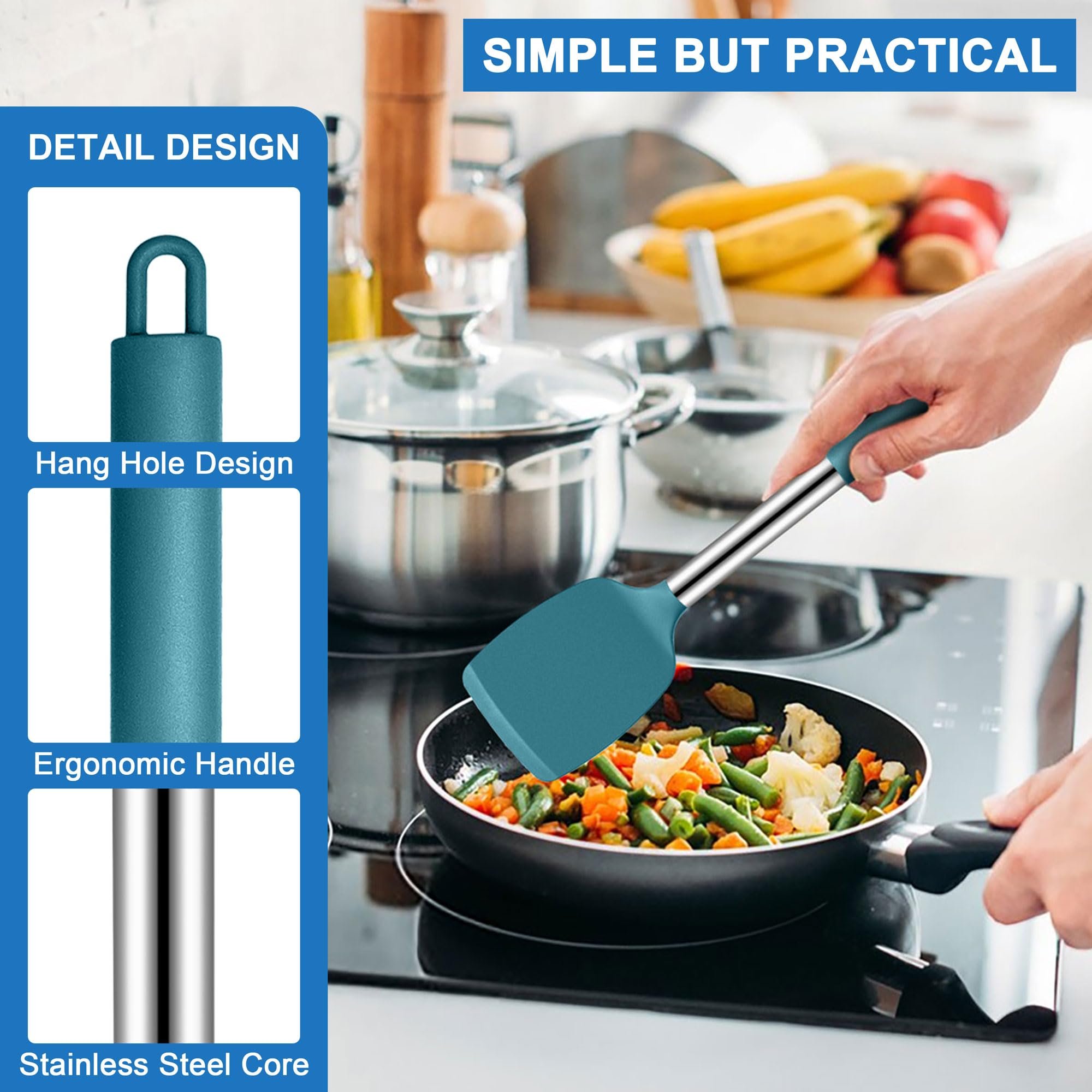Set 7 Utensili Da Cucina Joyfair In Silicone | Con Manico In Acciaio Inox, Antigraffio Per Pentole Antiaderenti - Rosso