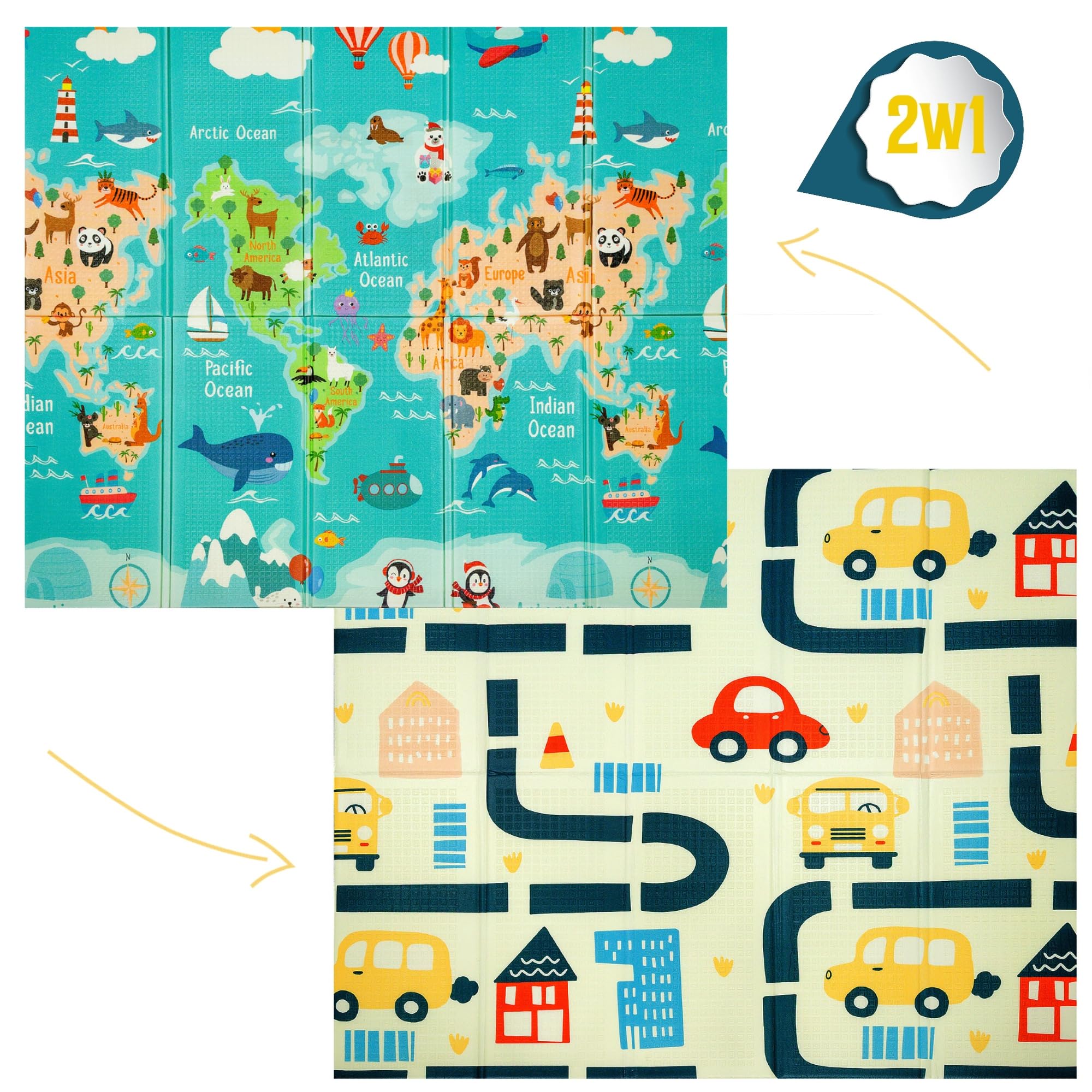 HUMBI Tapis de jeu pour bébé - Mousse XPE - Double face - Rayures plates - Imperméable - Extra large - Antidérapant - 200 x 180 x 1 cm