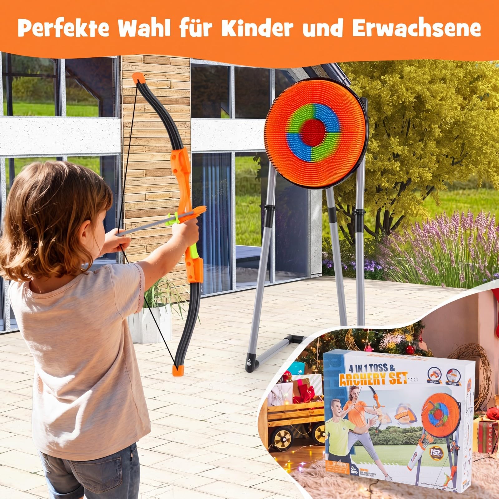 COSTWAY Axt Wurfspiel Set, 4 in 1 Wurfäxte Spiel | Mit Bogen, Zielscheibe, 6 Pfeilen, 4 Äxten, 4 sternförmigen Dartpfeilen, 4 Dartpfeilen, für Kinder & Erwachsene