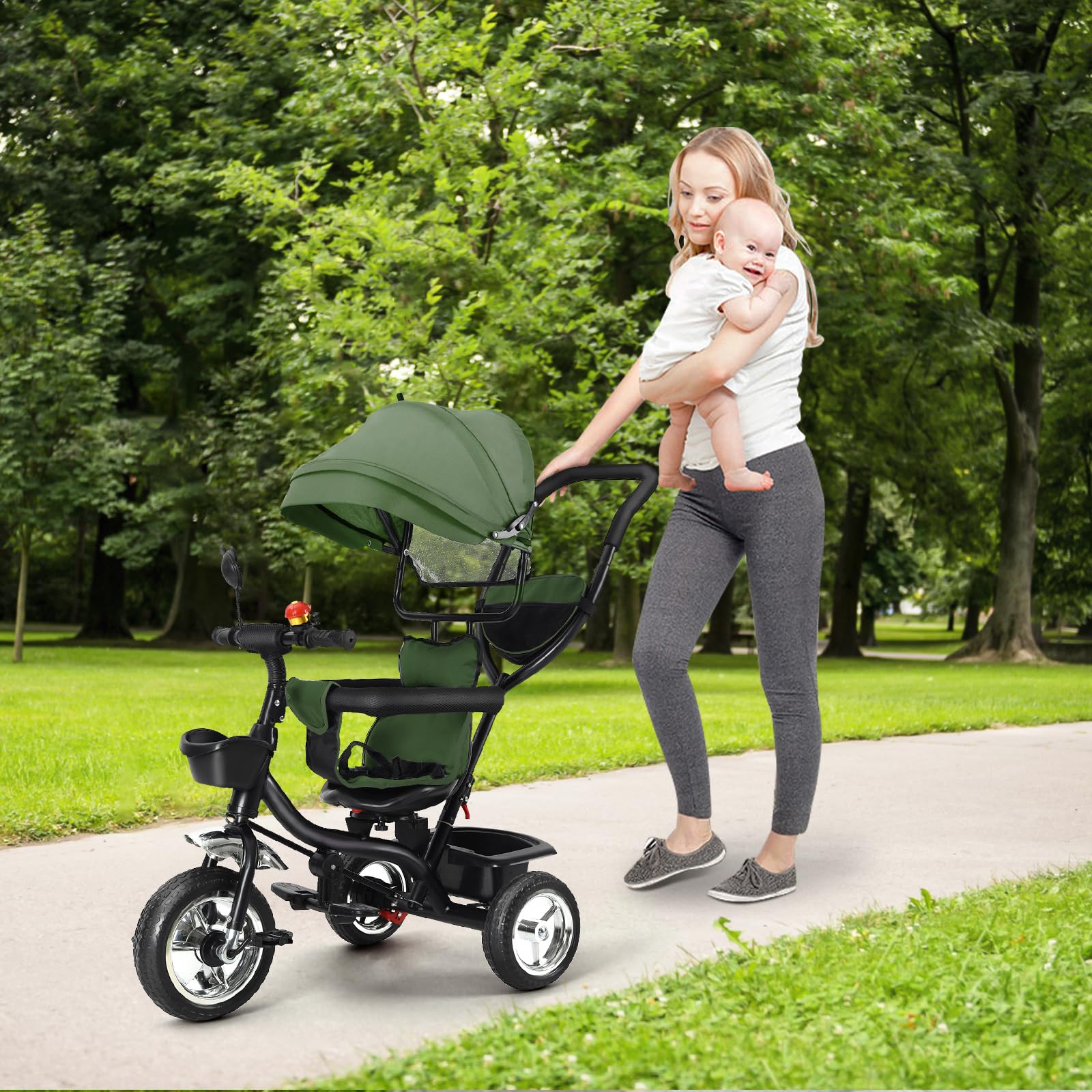 Tricycle Enfants avec Pare,Draisienne Vélo pour Enfant à partir de 1 an, Jouet Velo Enfant 5 Ans, De 9 Mois, pour garçons et Filles comme Cadeau d'anniversaire,4 en 1 (Vert)