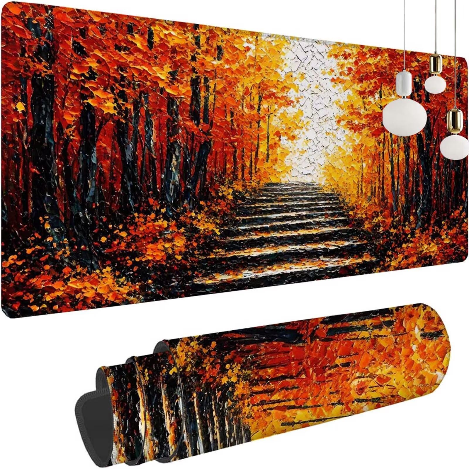Alfombrilla Ratón Atardecer Bosque Alfombrilla Ratón XXL 1400x600x3mm Mouse Pad Resiste Salpicaduras, Extendida de Gran Tamaño con Bordes Cosidos, Mejora la Precisión y la Velocidad, Duradera y-329