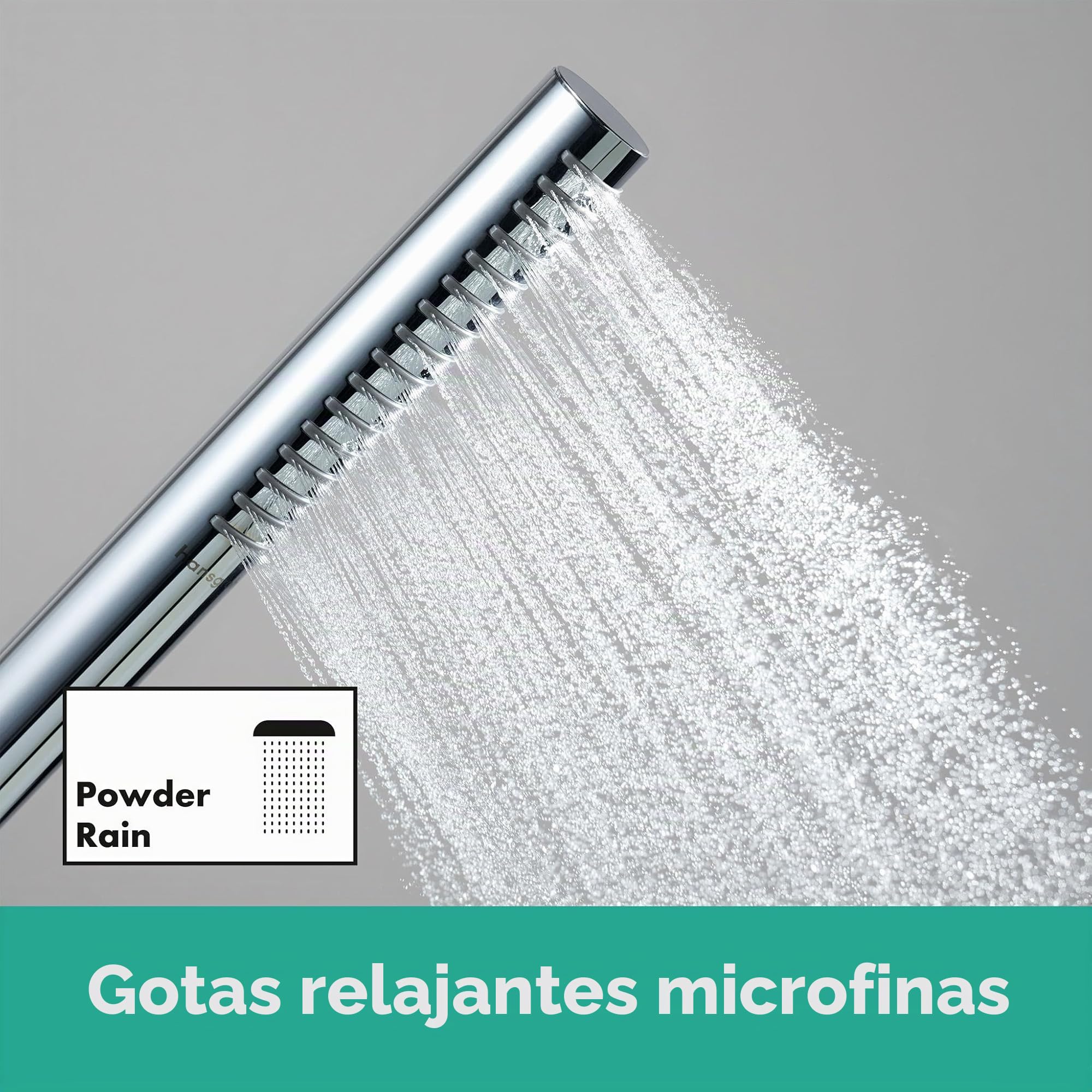 hansgrohe Pulsify S - ducha de mano ahorro de agua 5,4 l/min (EcoSmart+), alcachofa de ducha con 1 tipo de chorro (PowderRain), cabezal de ducha, con sistema antical, cromo, 24126000