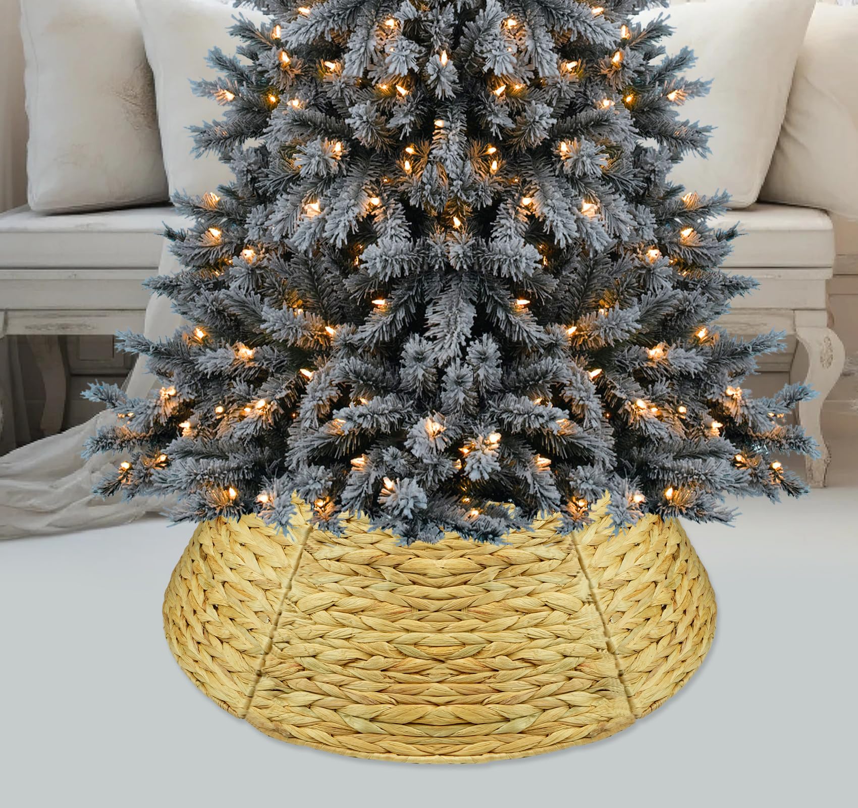 Rattan Weihnachtsbaumrock Ø 60 cm, 4 Teile Abdeckung für den Christbaum Ständer Abnehmbar, Weihnachtsbaum Kragen Tannenbaum Rock, Abdeckung für Christbaumständer Korb