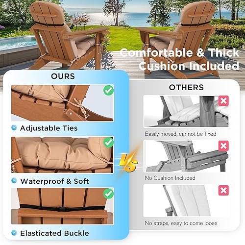 Miniatura 4 de nalone Juego de 2 sillas plegables Adirondack con cojín con soporte para tazas, silla de patio de plástico HDPE de gran tamaño resistente a la