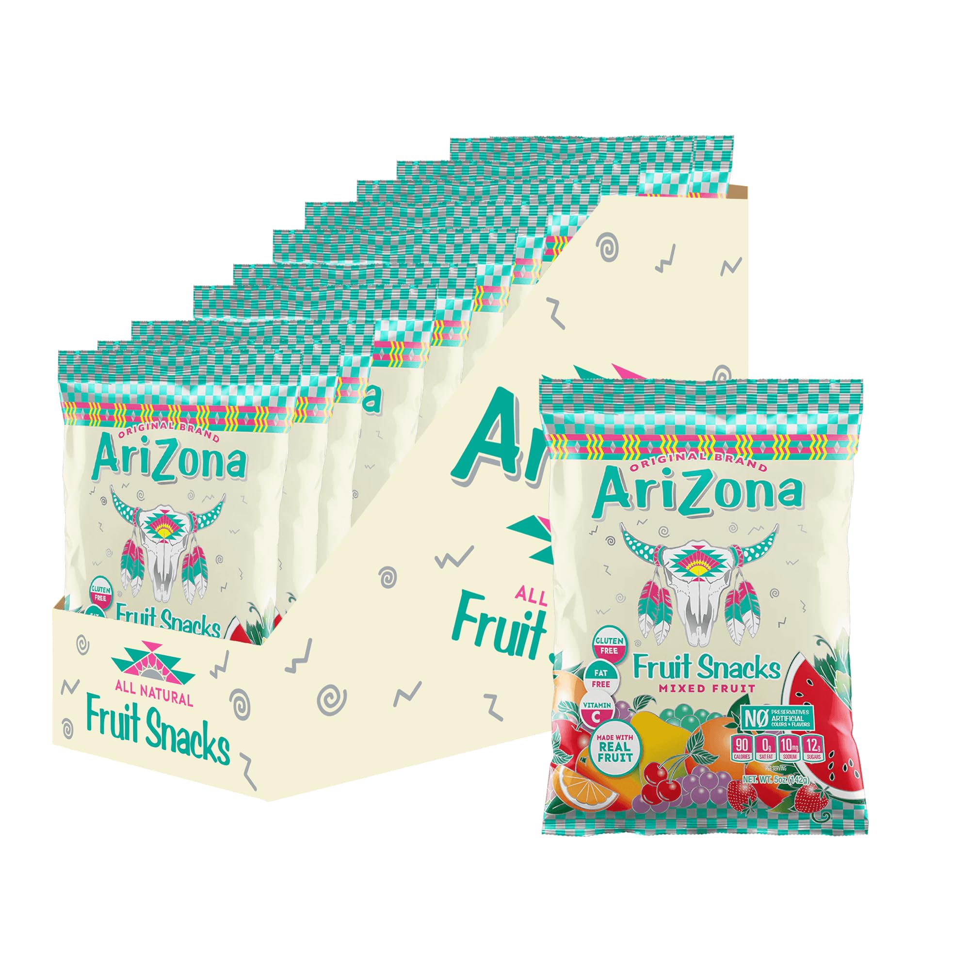 Arizona Fruit Snacks, Gluten Free Mixed Fruit Gummy Chews, 5 Ounce Individual Single Serve Bags (Pack of 12)