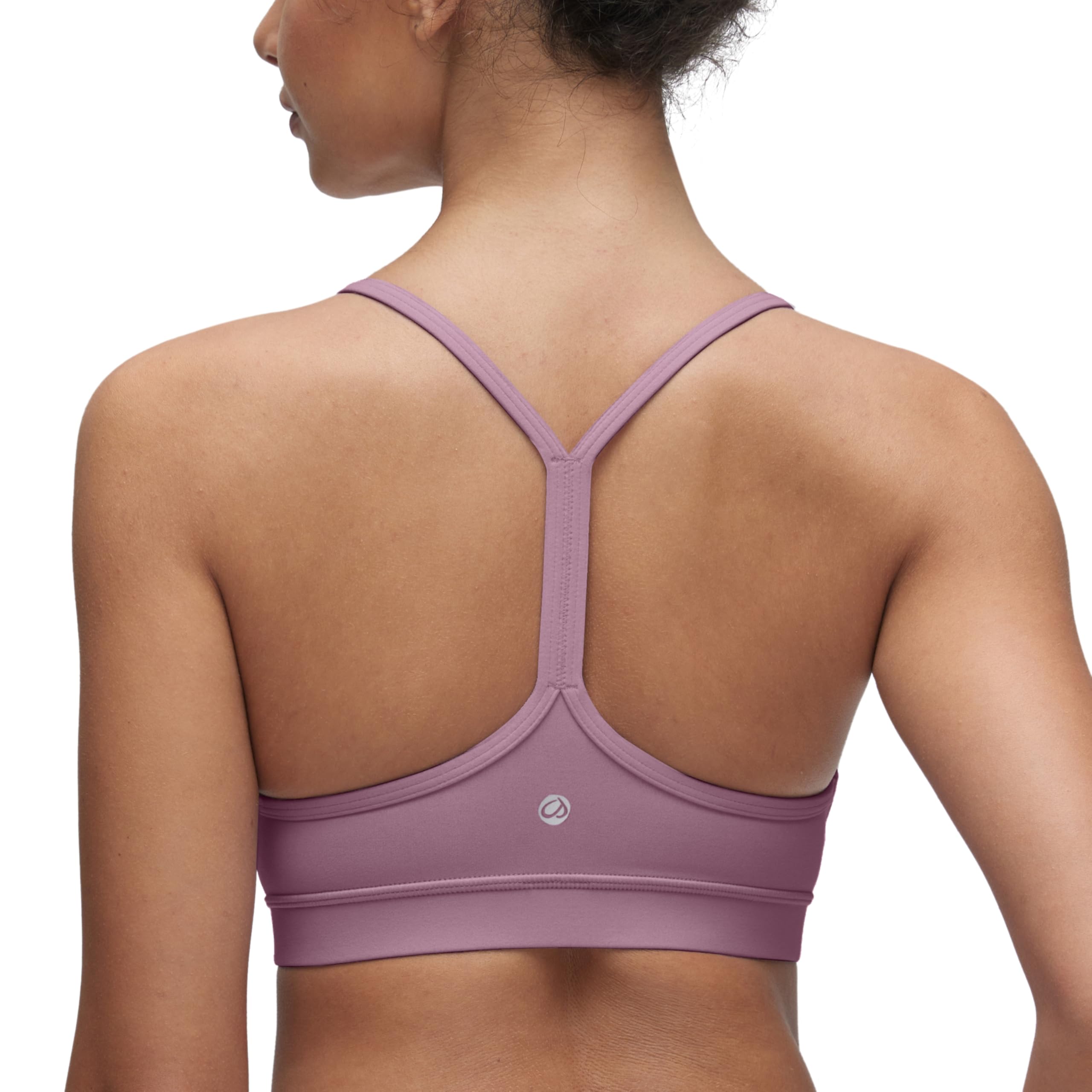 CRZ YOGA Women's Butterluxe Padded Sports Bra - Low Impact Y Back Strappy Bra Racerback Spaghetti Straps Gym Yoga Bras Light Lavender L