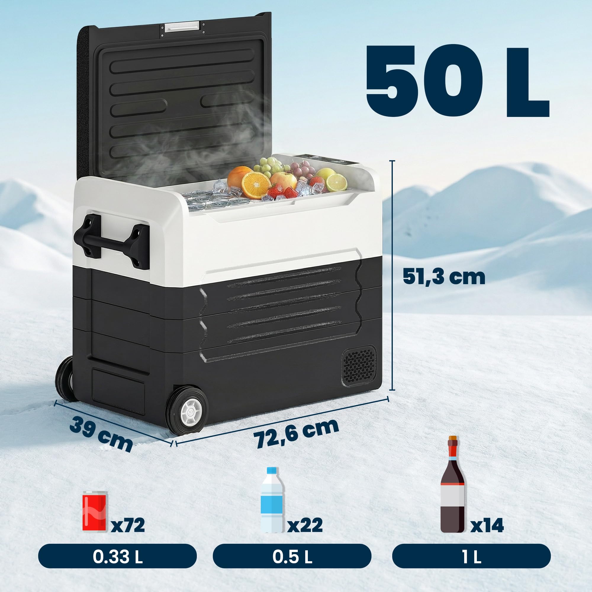 Outsunny Glacière Électrique Voiture 50L - Réfrigérateur Portable à Compression -20 à 20 ℃ Charge 300kg - Frigo de Voiture Double Zone, Refroidissement Rapide, App - 12V 24V 220V Van Camping-car, Noir