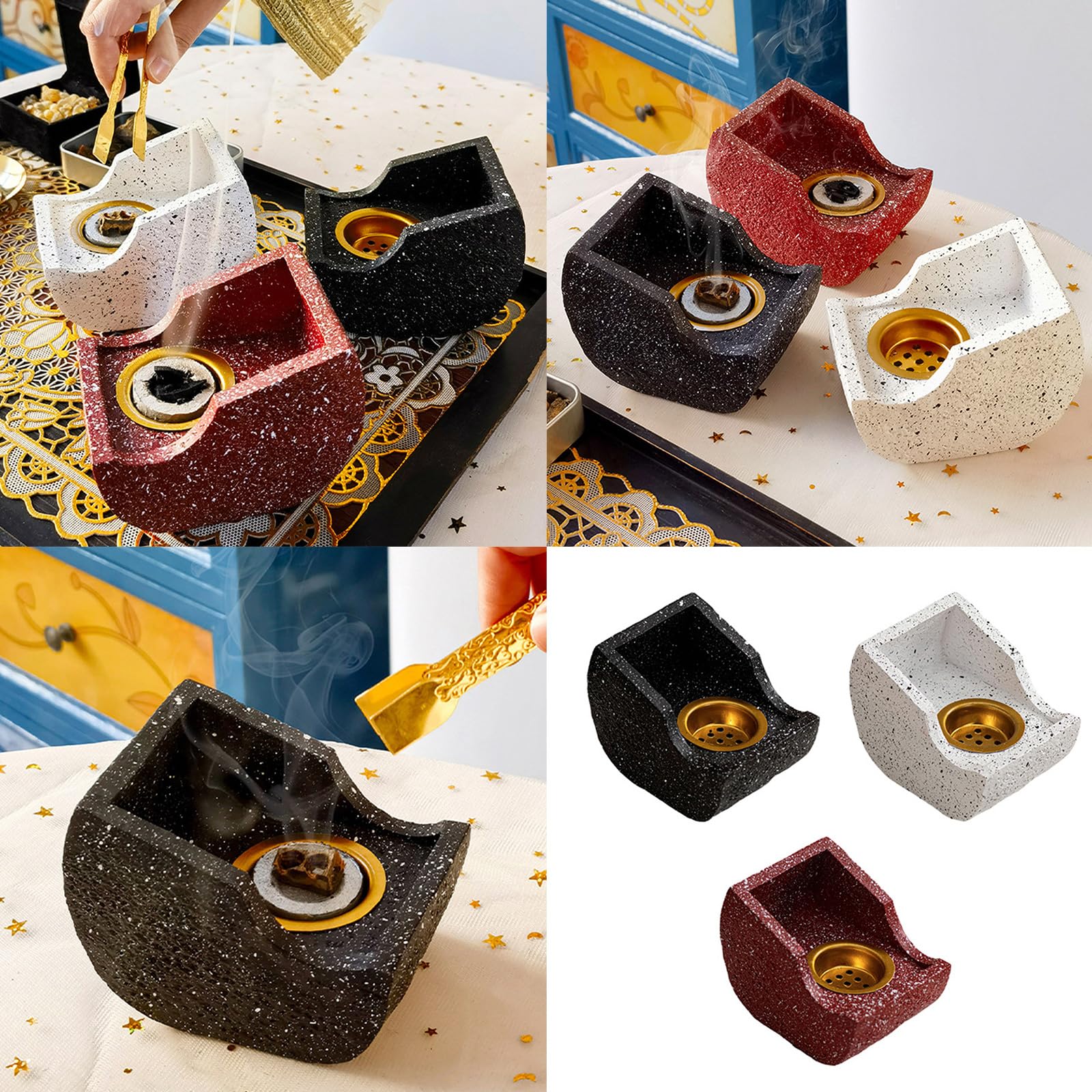 Decorazione Eid Arab Bakhoor s Musulmani Aromaterapie Diffusore Resine E Metallo(Red)